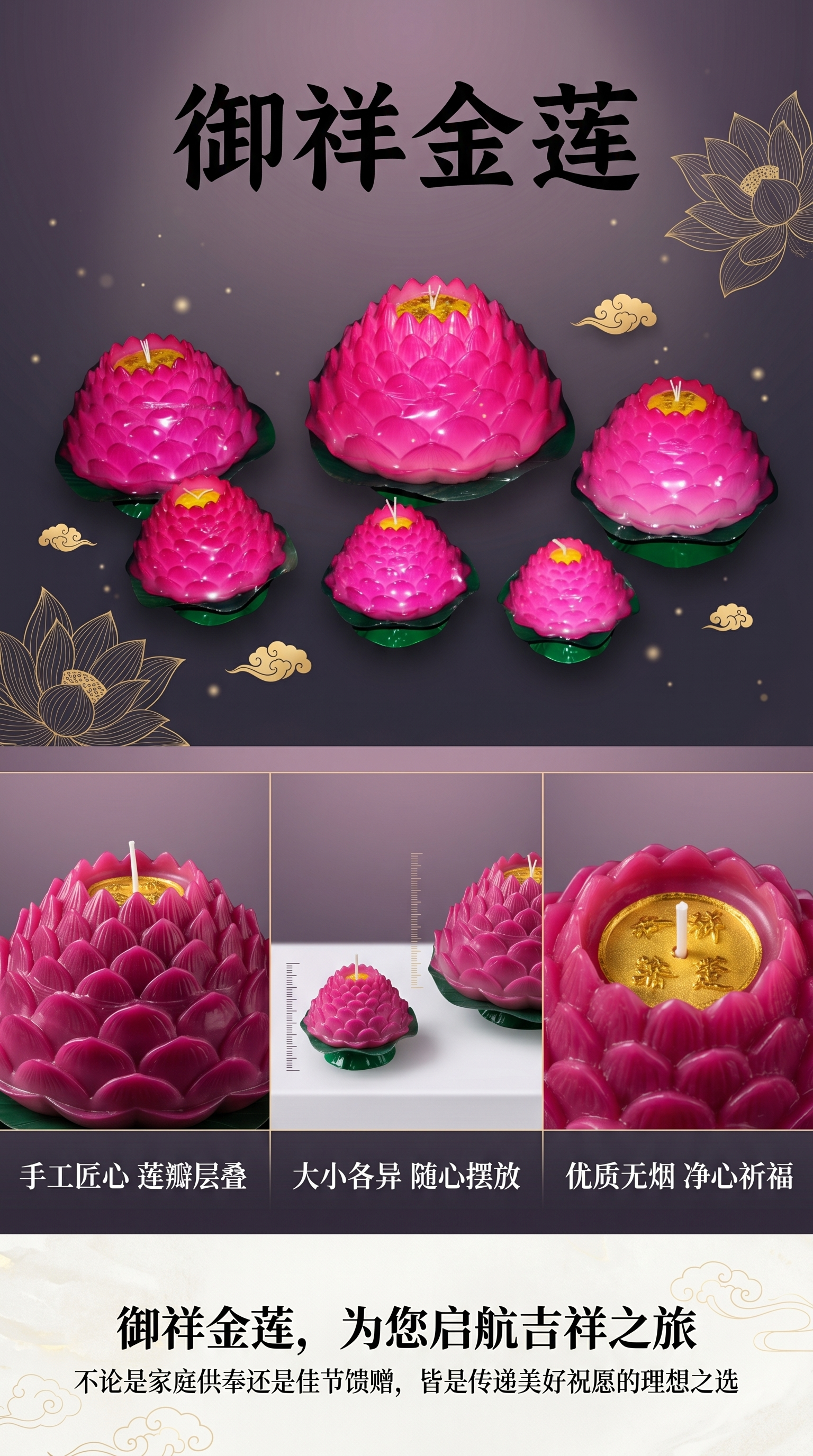 Pink lotuse-shaped scented candles, elegant and romantic home decorations, religious items, couplets, Spring Festival couplets, small lantern accessories pic 1