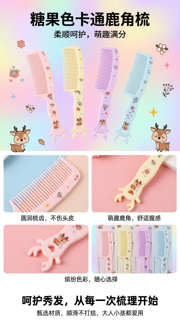儿童小塑料梳子摆地摊 卡通可爱UV打印立体梳包包梳工厂直供详情1