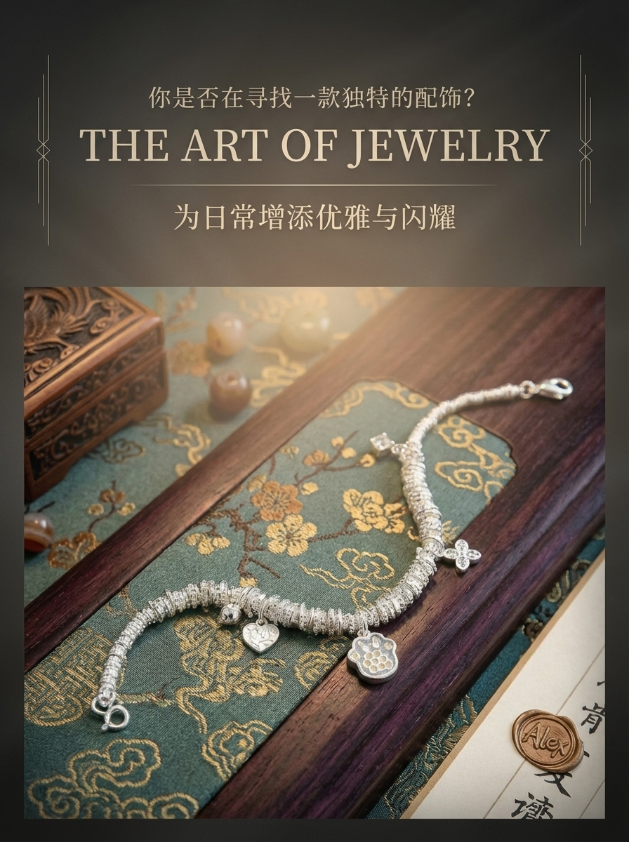 S925素银时尚精工幸运萌爪·灵动猫爪骰子铃铛串珠925银手链详情1