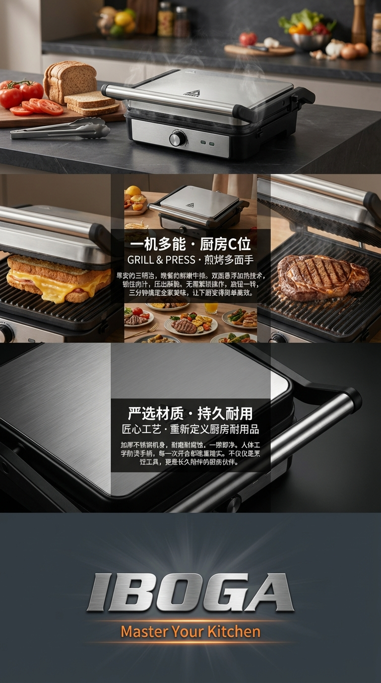 爆款双面加热三明治机煎烤器可拆卸盘早餐机华夫饼机三文治帕尼机详情3