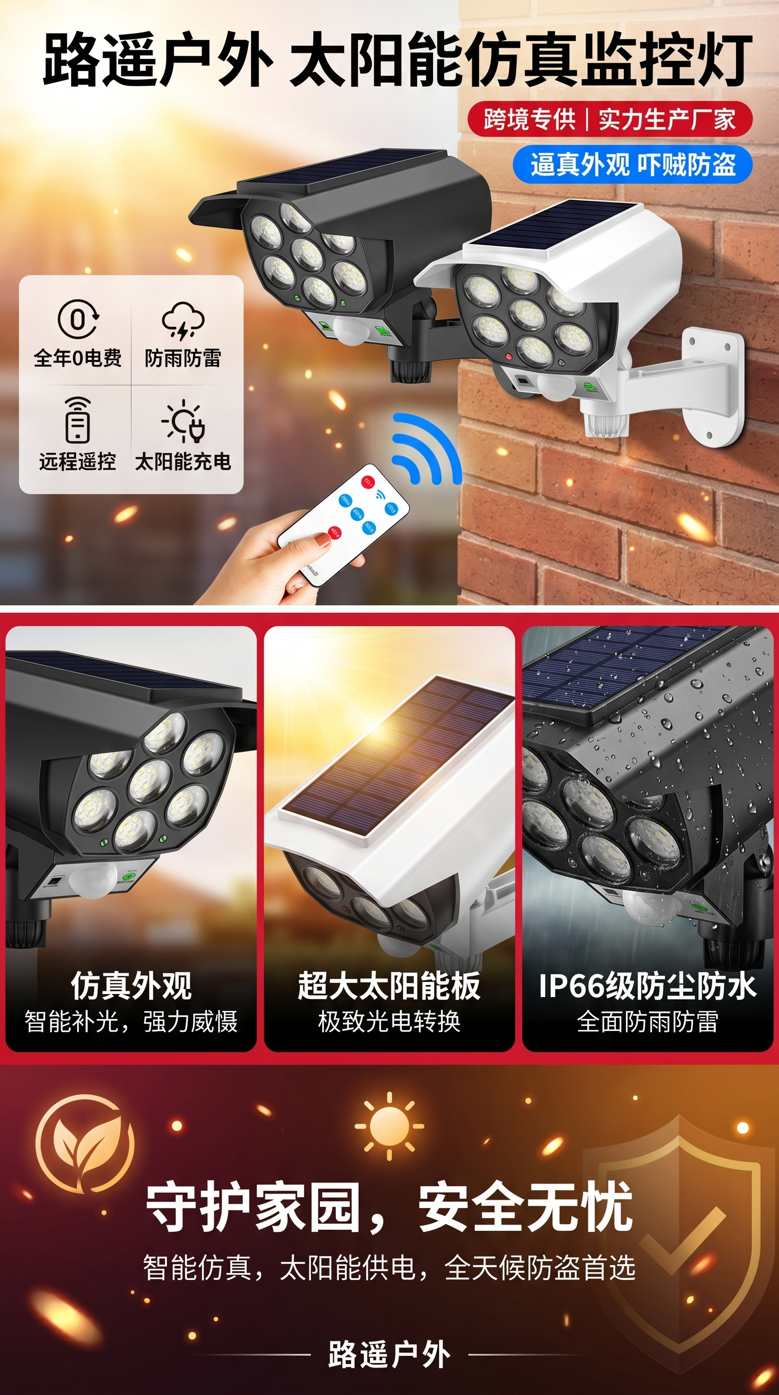 太阳能仿真监控灯防偷盗夜视红外智能感应安防灯具详情1