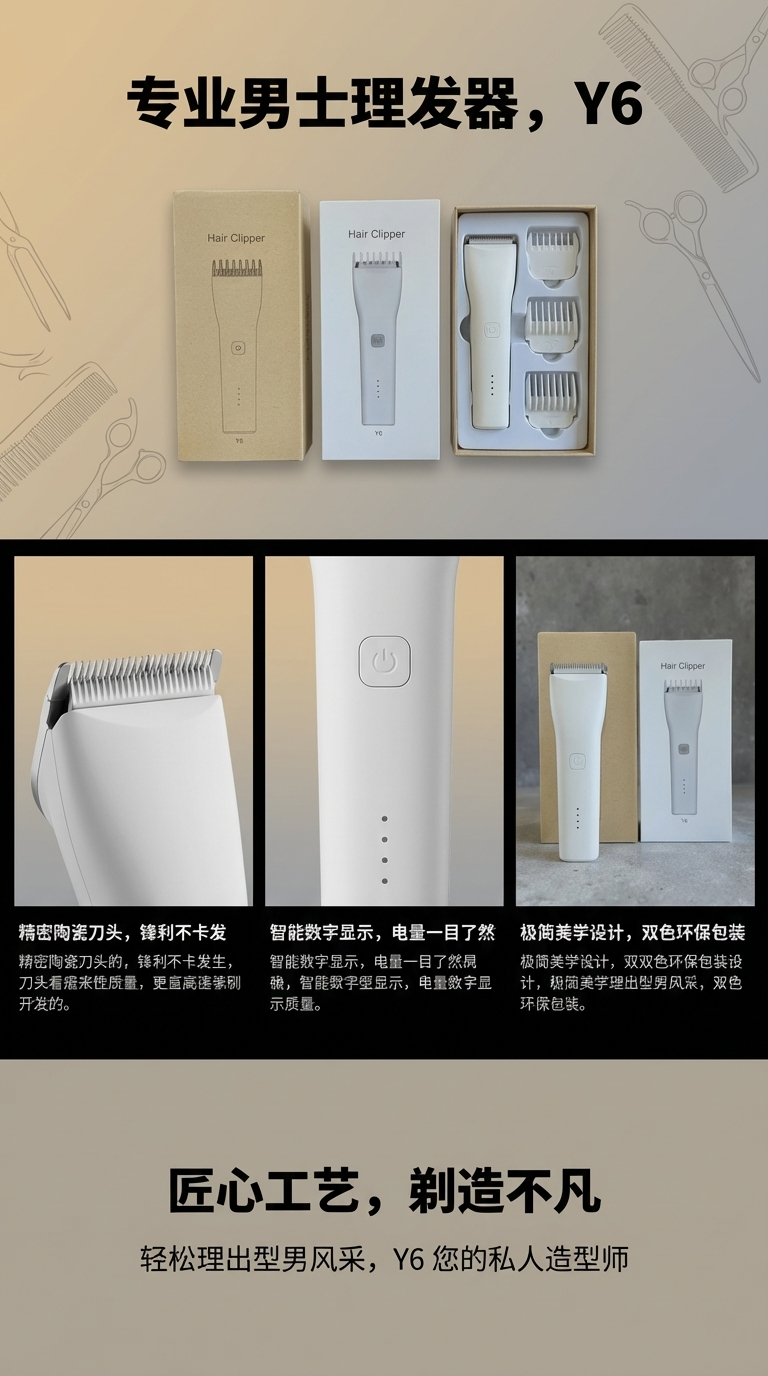 Portable electric hair clipper, compact rechargeable household hair trimmer for men and women pic 1