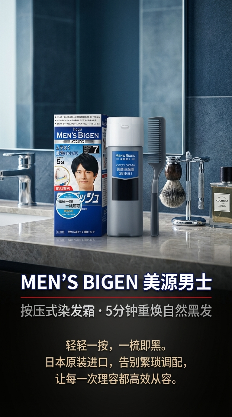 日本进口美源男士专用一洗黑染发膏染发剂遮盖白发染发膏自然黑色详情1