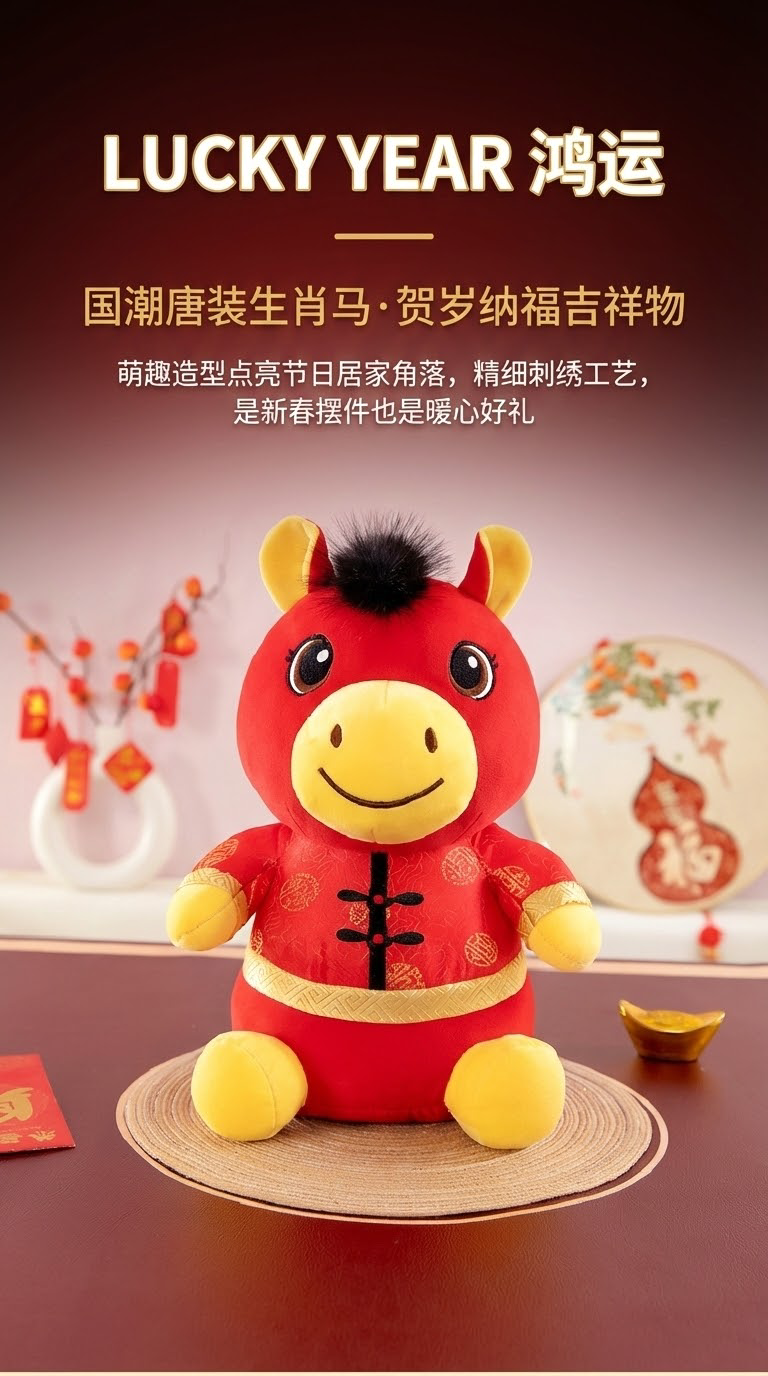 Red plush pony pendant, plush toy, Year of the Horse festival gift, cute cloth doll pic 1