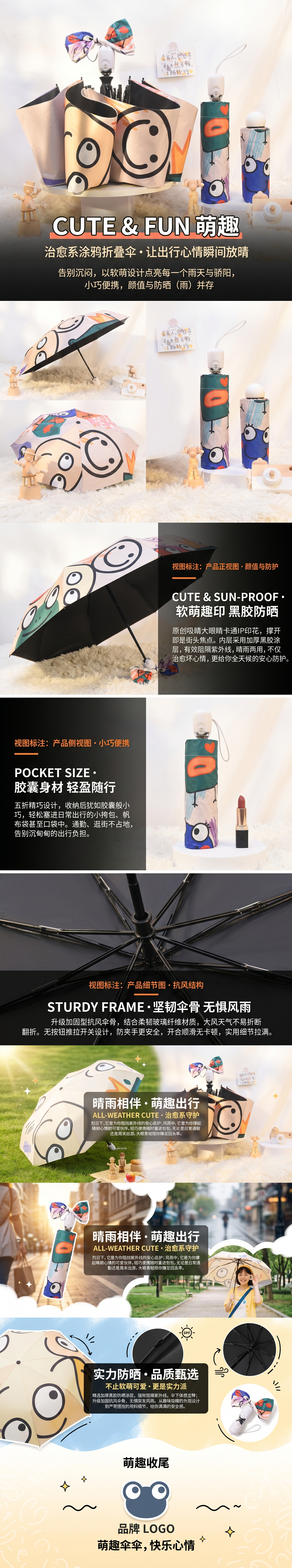 The cartoon-patterned high-density impact fabric umbrella is portable and automatically opens and closes pic 1