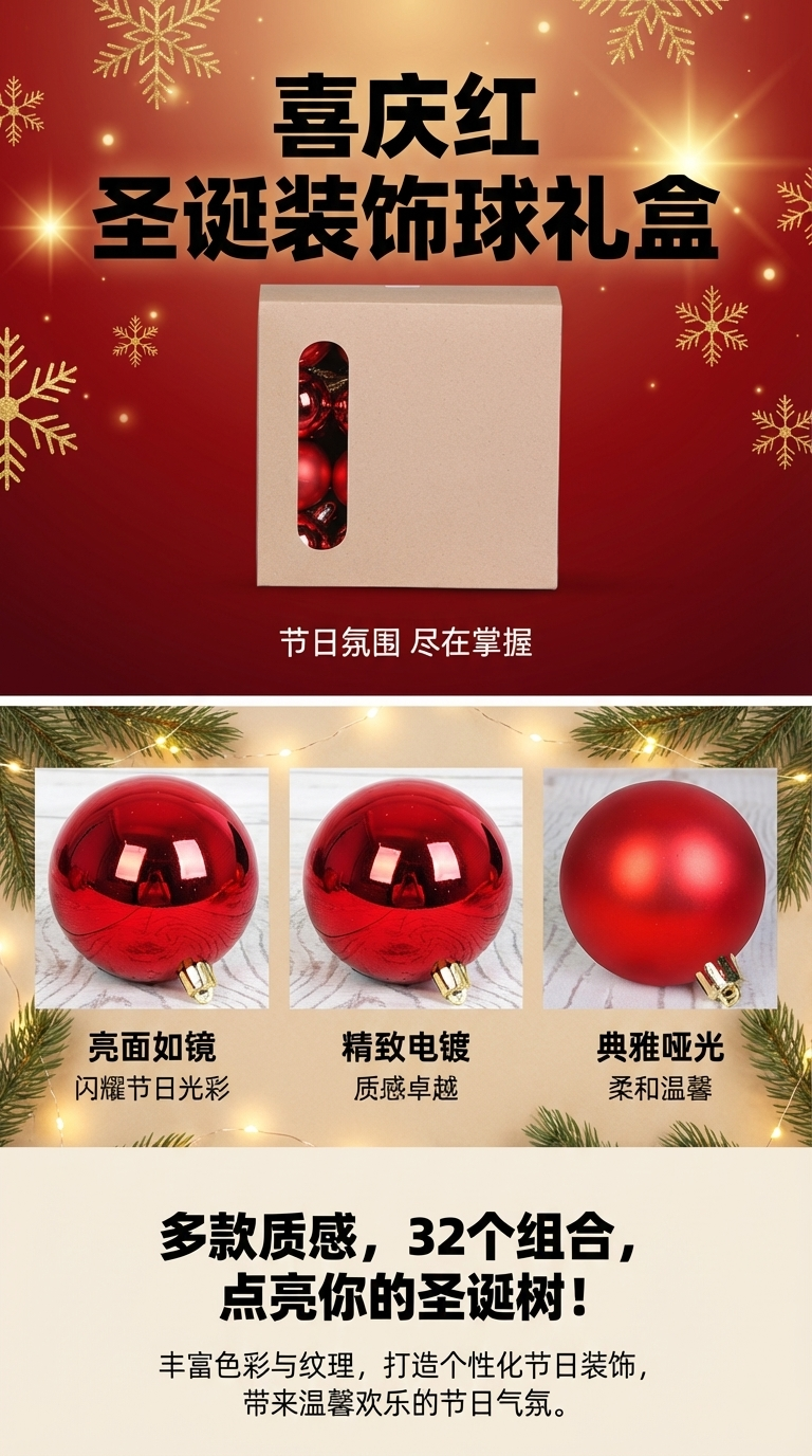 圣诞装饰球红色圣诞球圣诞场景布置圣诞礼品挂件详情1