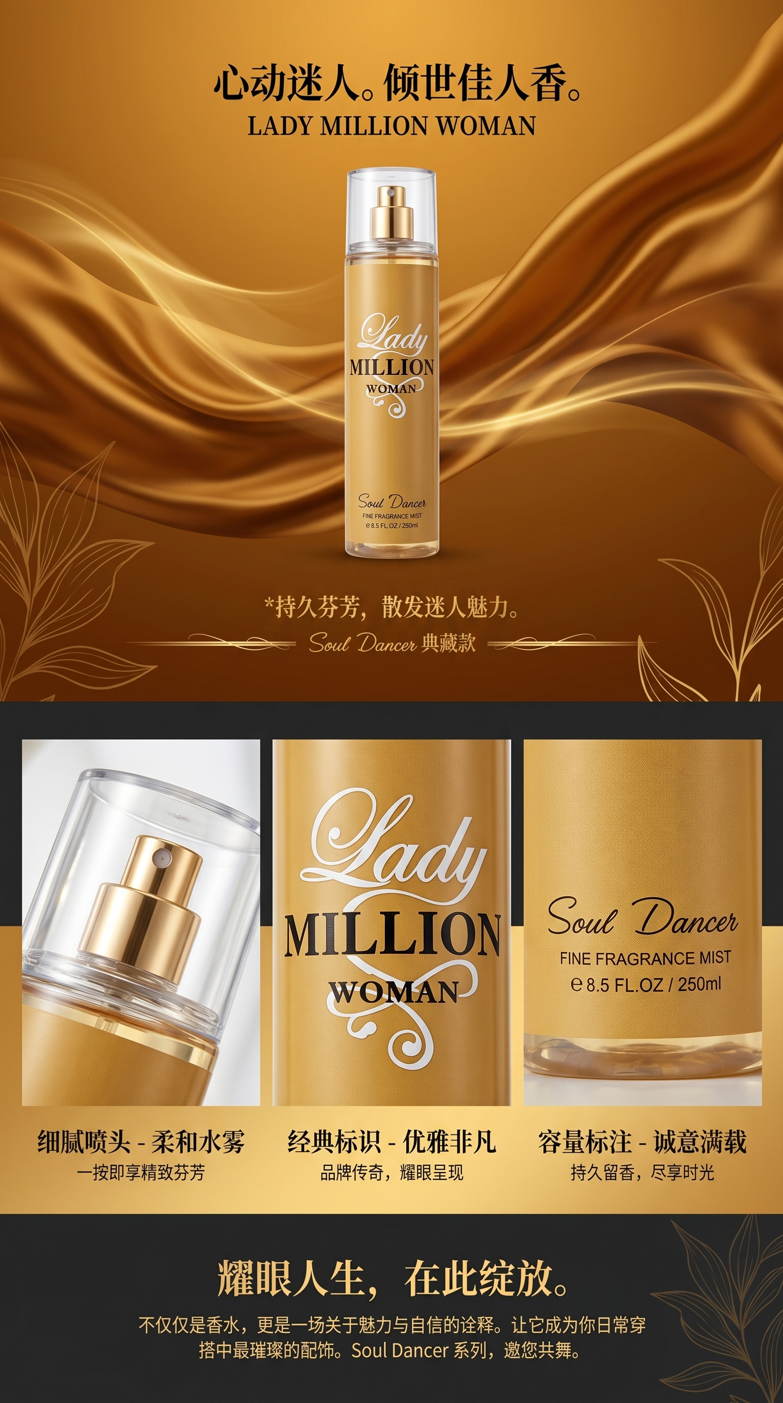 Lady Million Woman 香水喷雾 50ml 香水瓶装 持久留香清新花香调详情1