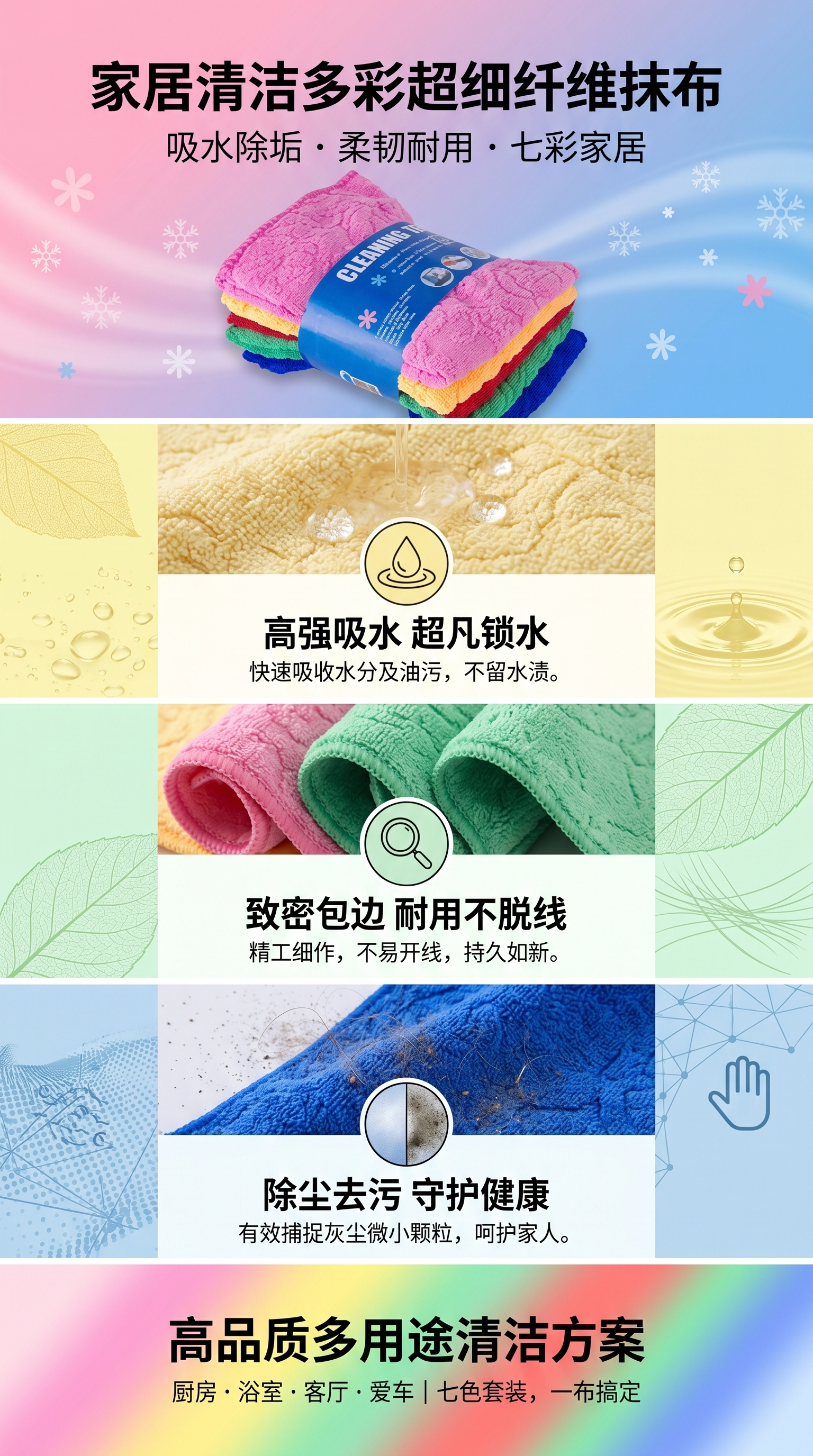 彩色清洁布 超细纤维多功能清洁布  吸水去污不留痕详情1