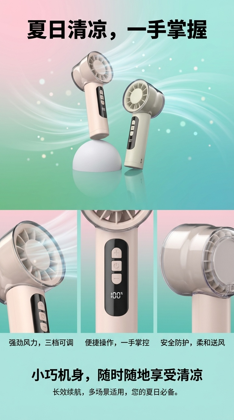 睿旺科技锂电池风扇便携式迷你手持扇冷风扇手持风扇DM-80粉色详情1