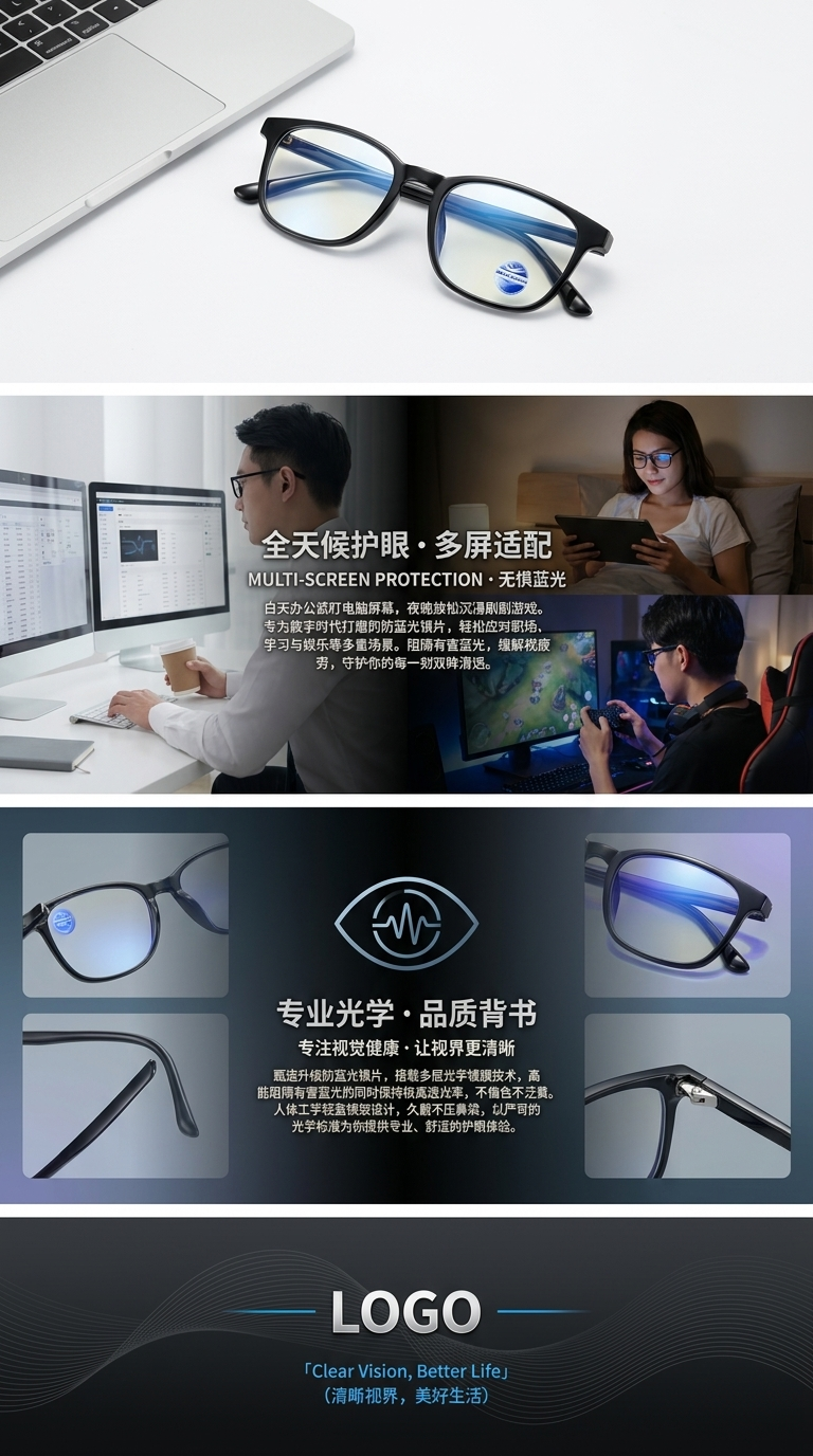 GS08 Blue anti-blue light lens glasses for computer eye protection and radiation protection, providing a high-definition vision pic 3