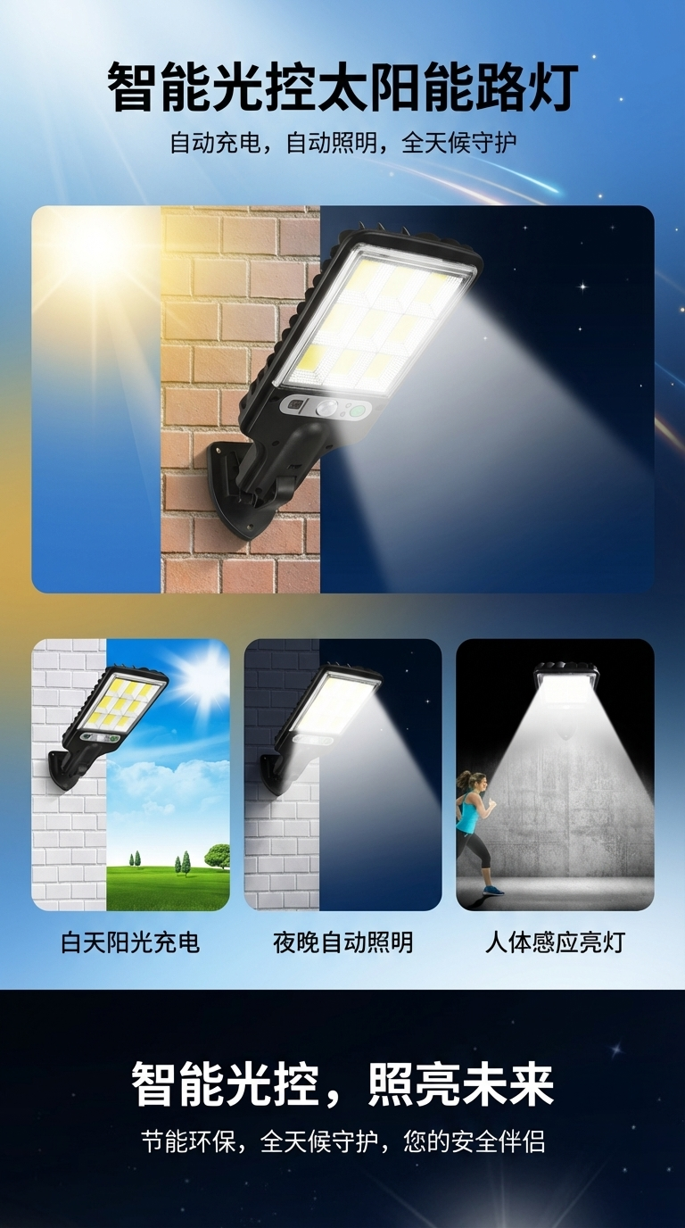 太阳能灯户外庭院灯人体感应灯壁灯一体化led家用太阳能路灯爆亮详情1