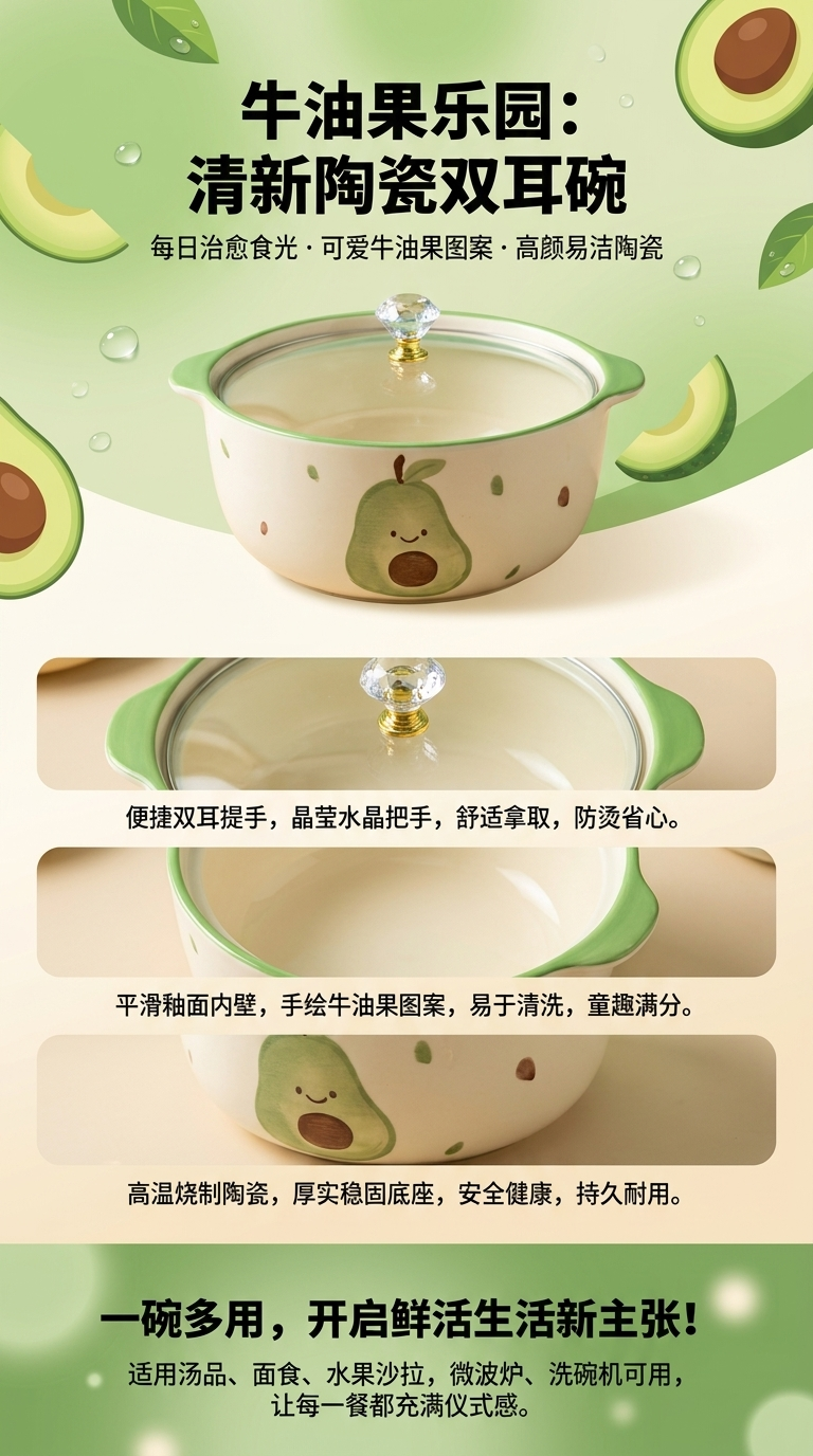 This green-framed ceramic pot with a pear pattern is durable and non-stick, ensuring healthy cooking pic 1