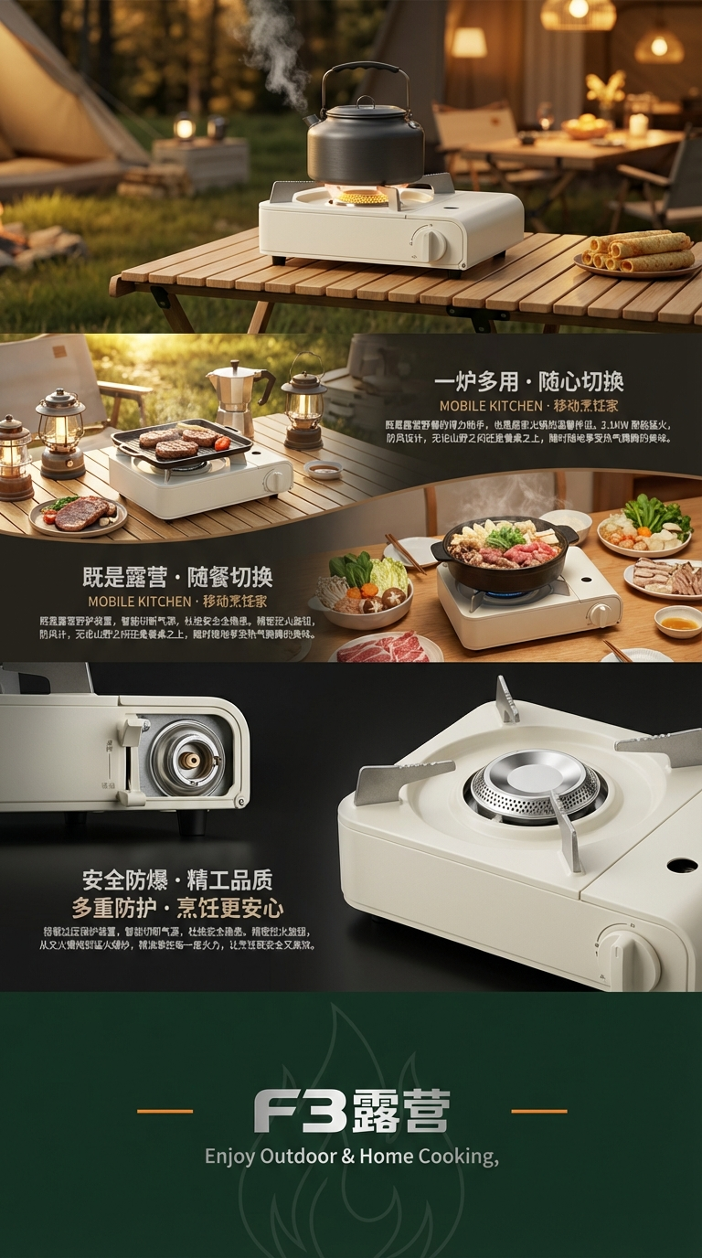 新款mini炉 小巧便携彩盒装  奶油白可爱风 压电点火 用烷气罐详情3