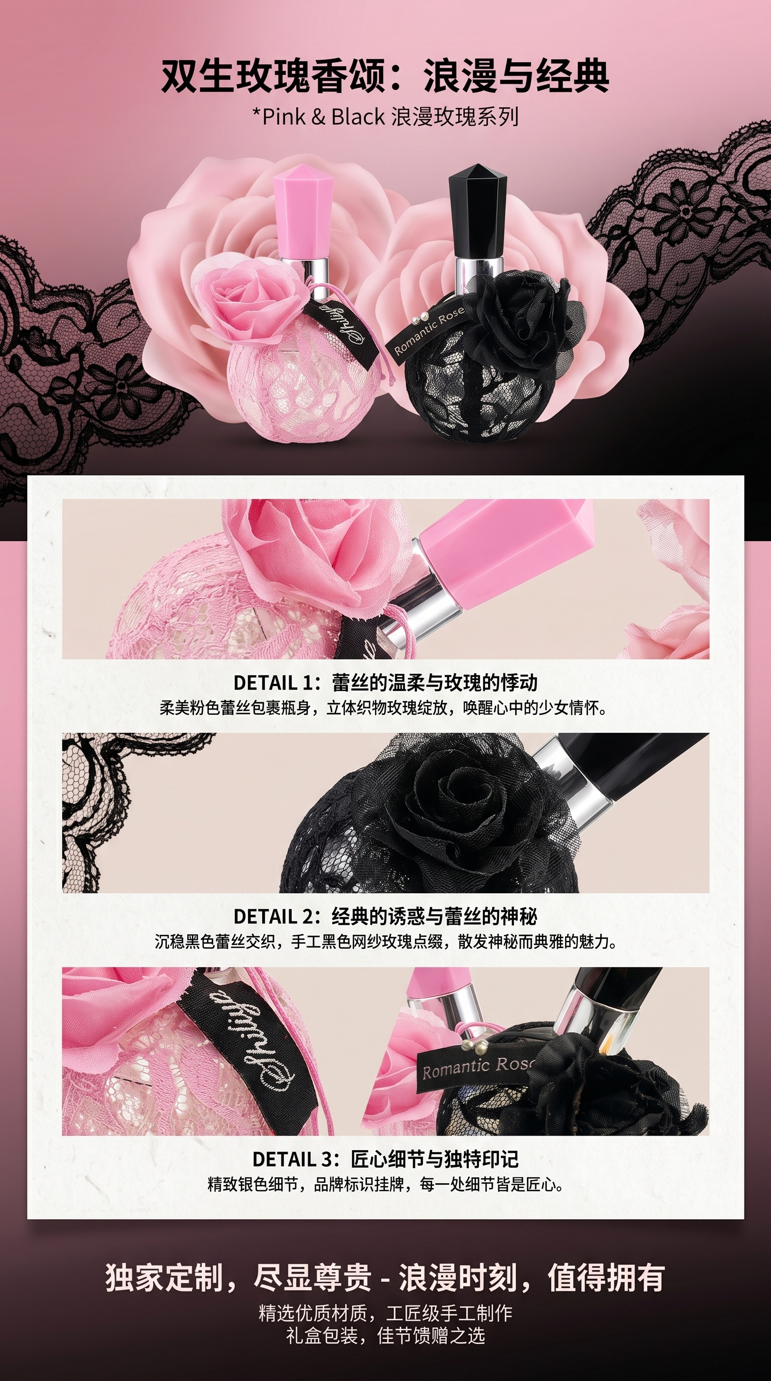 粉色玫瑰装饰香水瓶 黑色玫瑰装饰香水瓶详情1