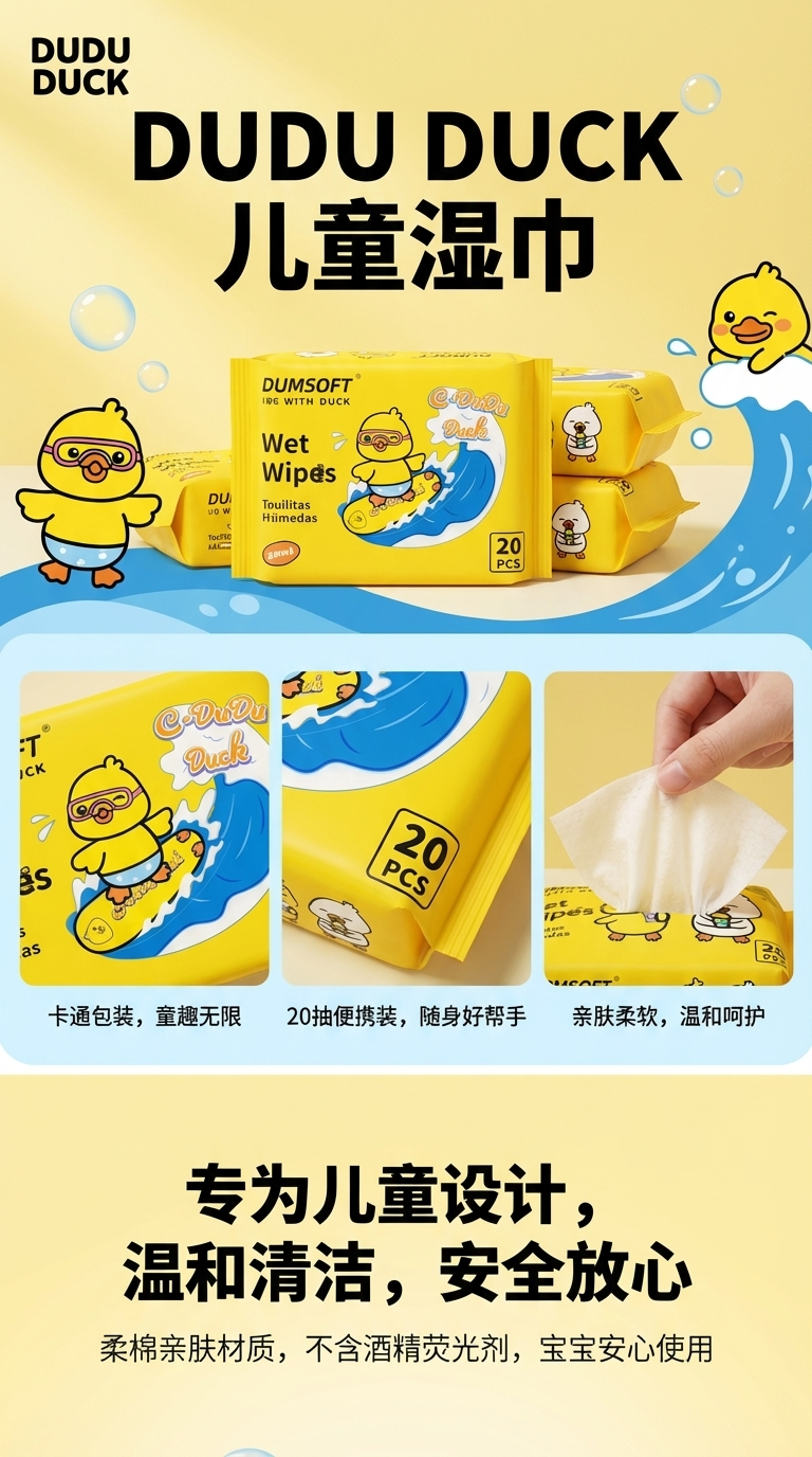 comsoft品牌小黄鸭系列20片方包湿巾详情1