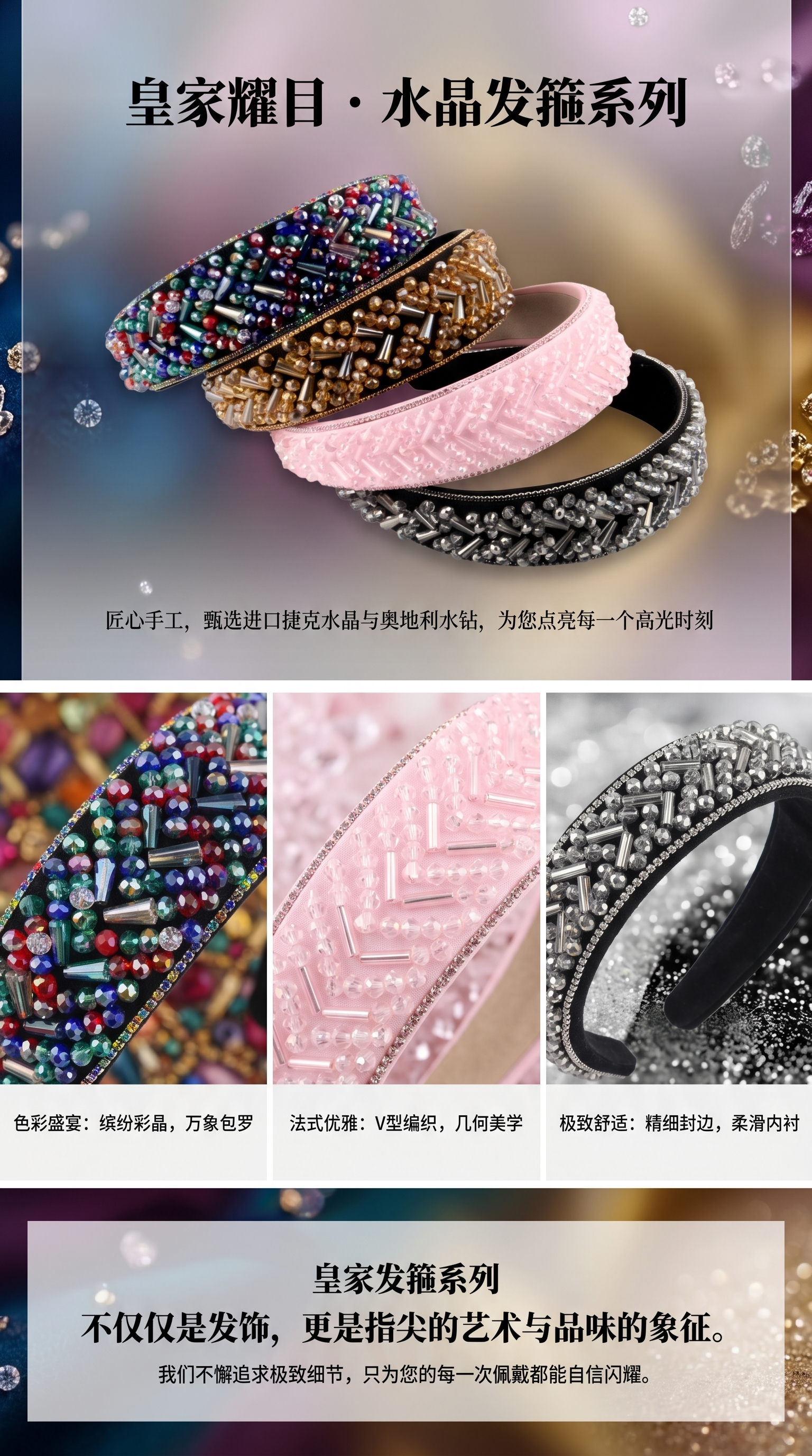 新款欧美时尚厚海绵发箍 巴洛克秀场同款头箍跨境重工发饰女批发详情1