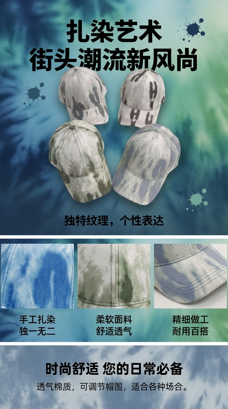 Tie-dyed pattern baseball cap for men, thickened and breathable, new summer hat pic 1