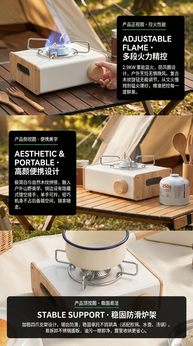 不锈钢卡式炉野营烧烤炉家用户外气罐炉丁烷炉露营便捷火锅烤肉炉详情2