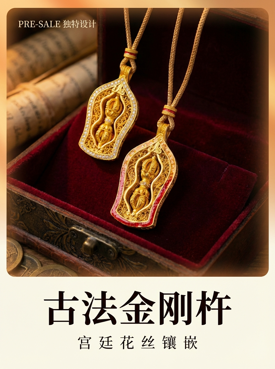 A hand-carved movable pendant Thangka necklace in the style of Indian Buddhism with gold and silver covering pic 2
