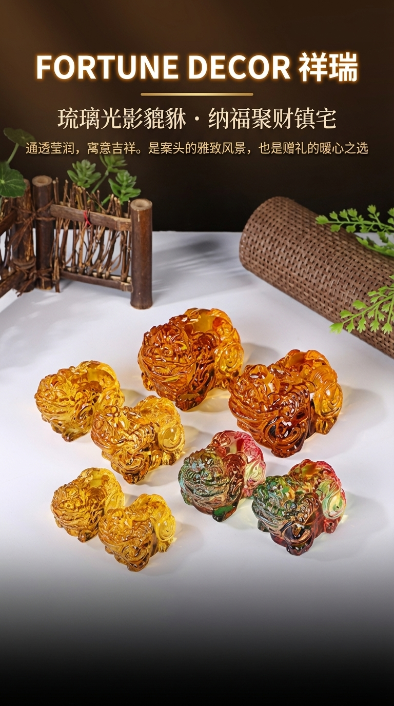 琥珀色貔貅摆件彩色玻璃雕刻工艺品手工烛台玻璃装饰品水晶摆件定制工厂直销水晶摆件财神元宝钱袋金砖貔貅苹果玻璃琉璃芒果小猪详情1