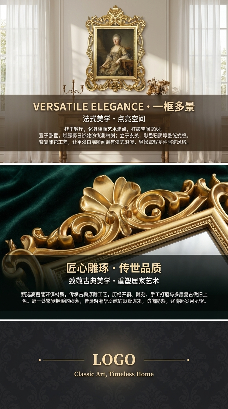 金色华丽镜框穿衣镜120cm镜面镜框镜子镜片详情3