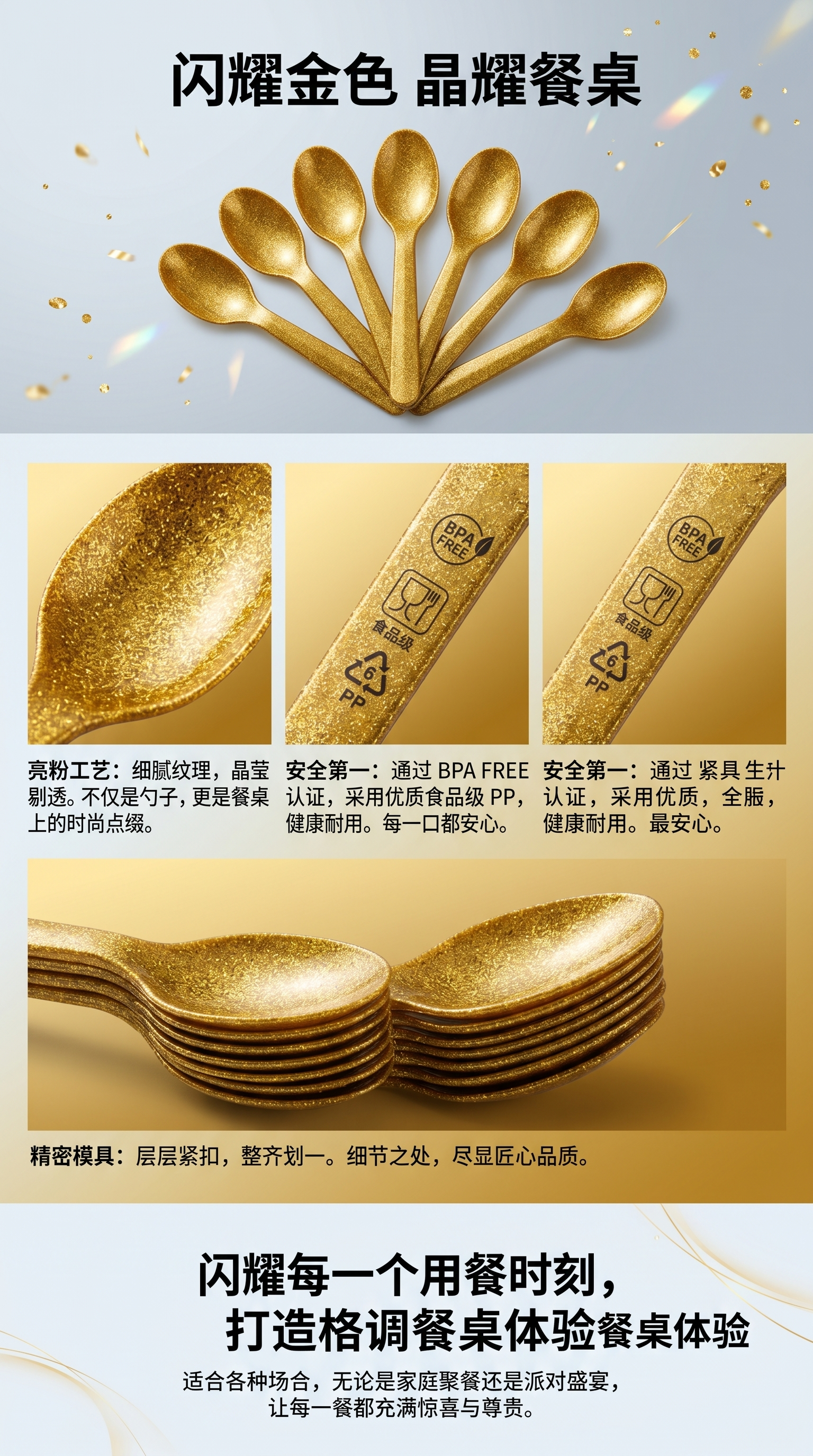亮粉金色塑料勺子家用餐具厨房用品详情1