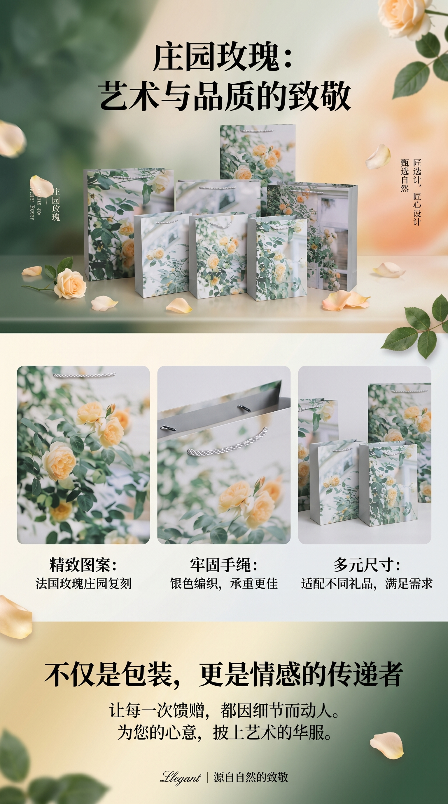 花卉图案纸袋包装可重复使用环保购物袋详情1