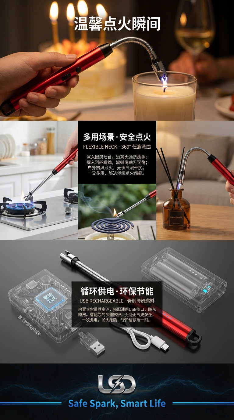 Kitchen pulse electronic igniter, charging windproof lighter, outdoor barbecue igniter, aromatherapy light, candle light pic 3