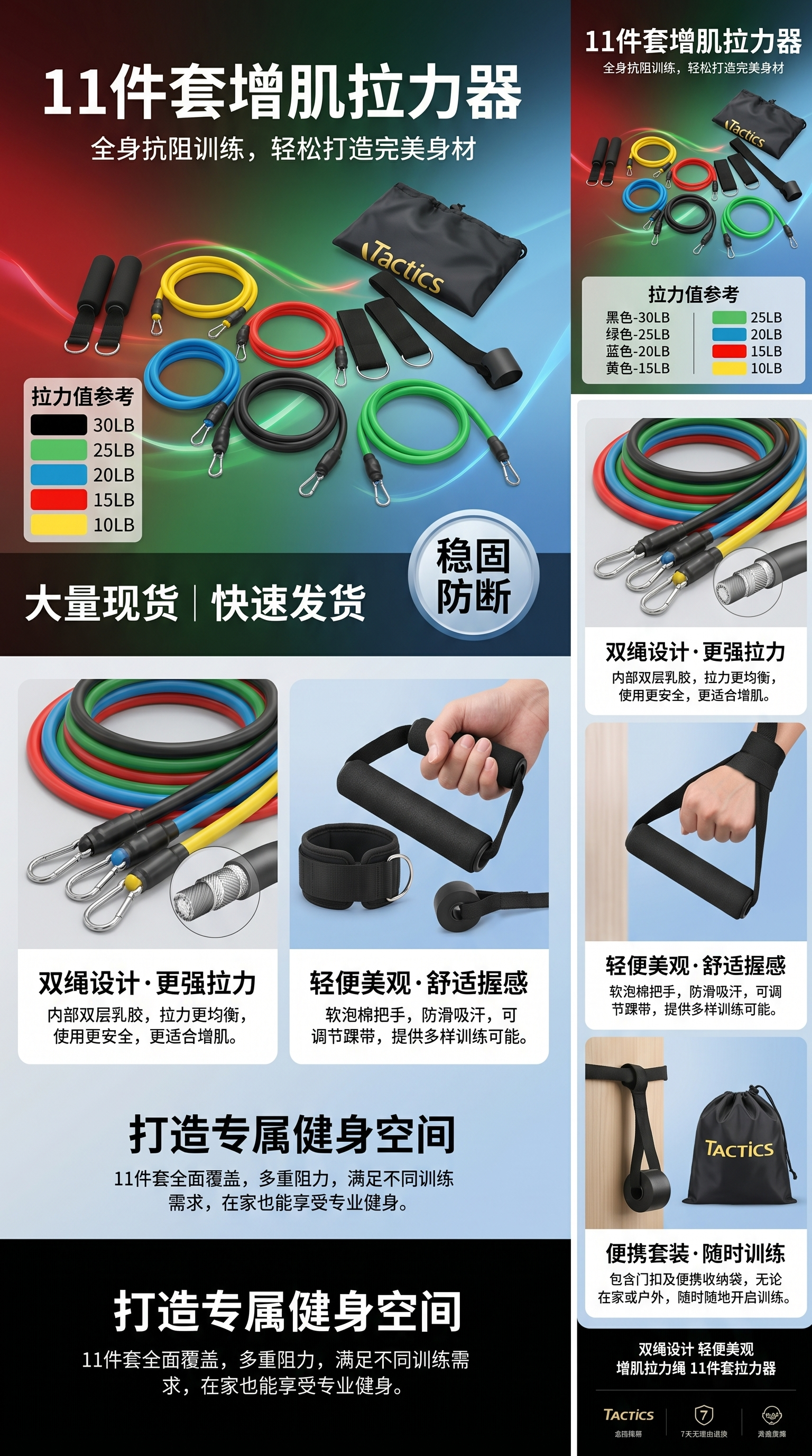增肌拉力绳11件套拉力器家用健身弹力带套装详情1