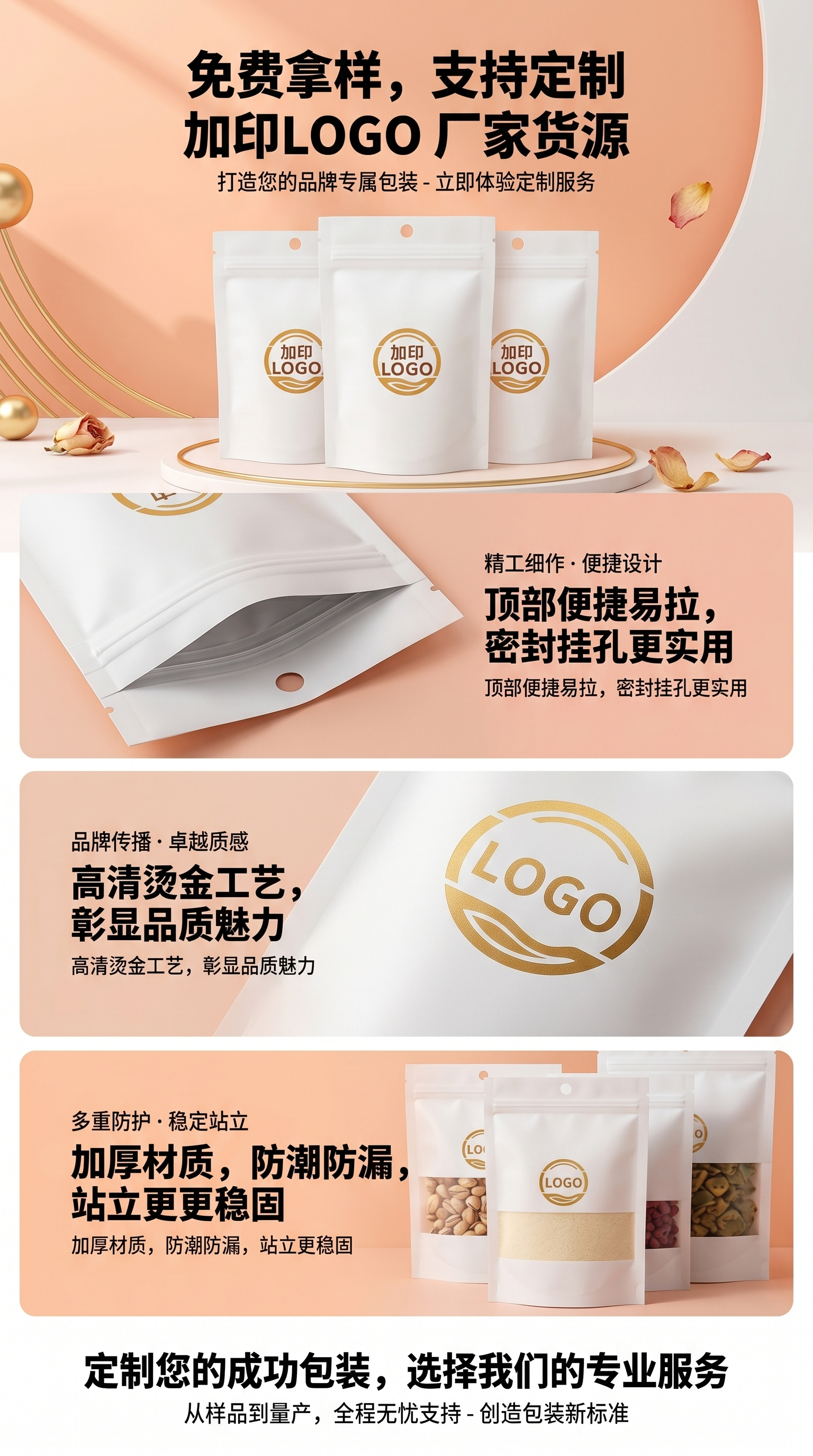 White packaging bag, thickened moisture-proof food-grade sealed plastic bag pic 1