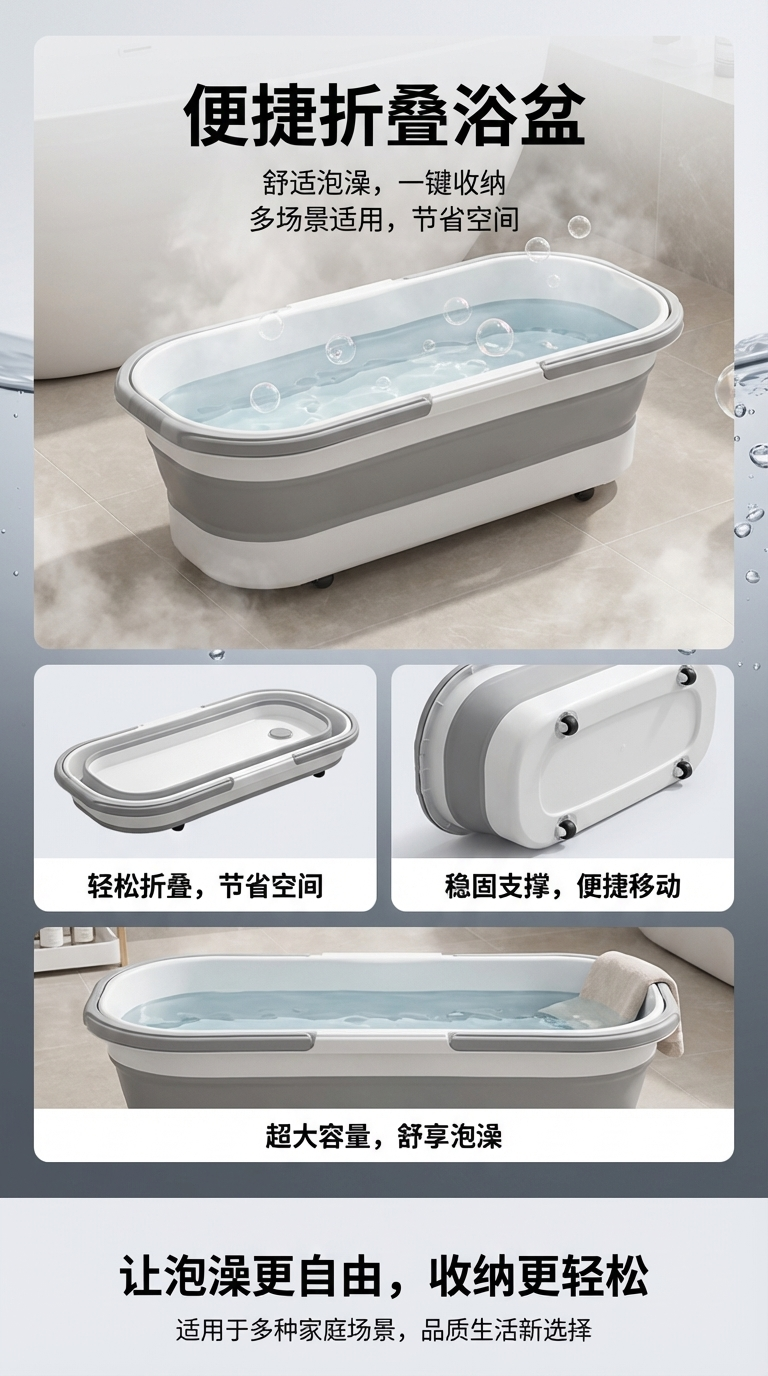 家用折叠浴缸便携式浴室用浴缸收纳方便详情1