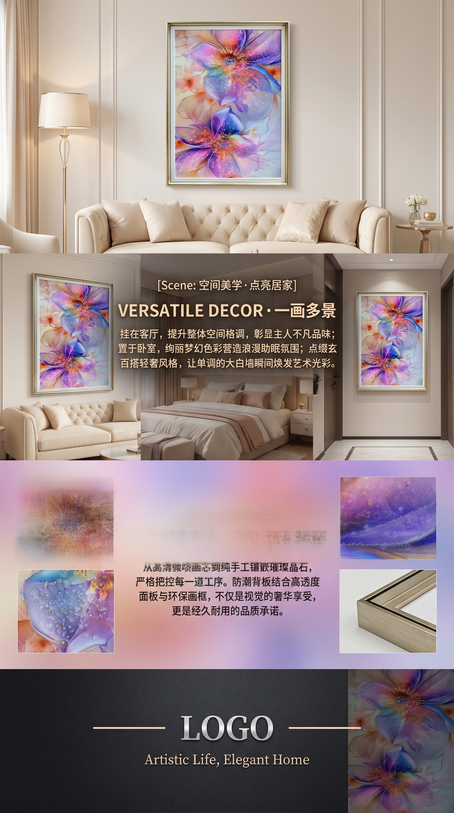 花卉装饰画简约北欧风客厅挂画卧室墙饰艺术画详情3