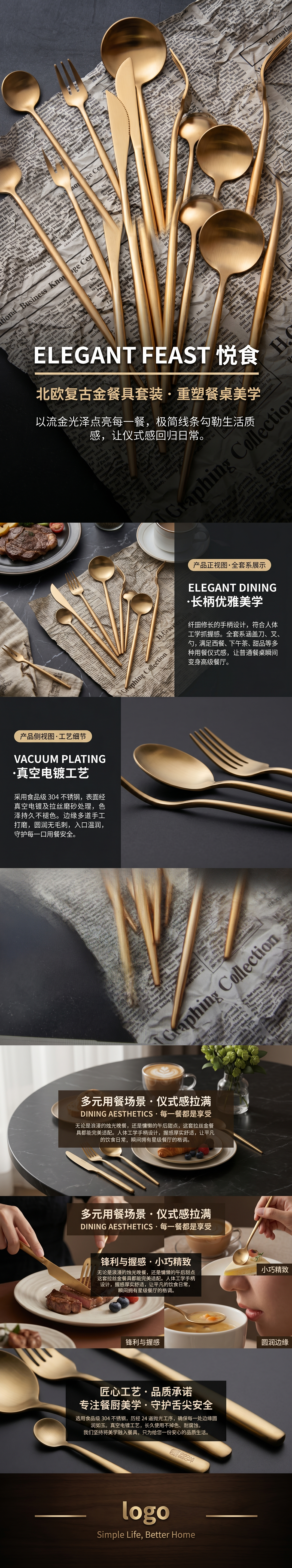 金色餐具套装家用不锈钢餐盘碗筷礼盒装详情1