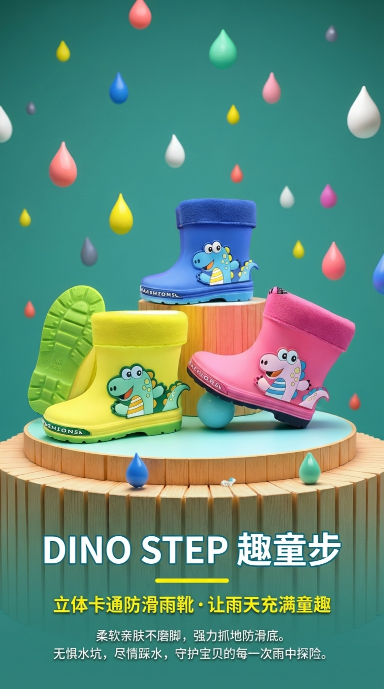 小恐龙童雨靴防滑防水软彩色春夏款 详情1