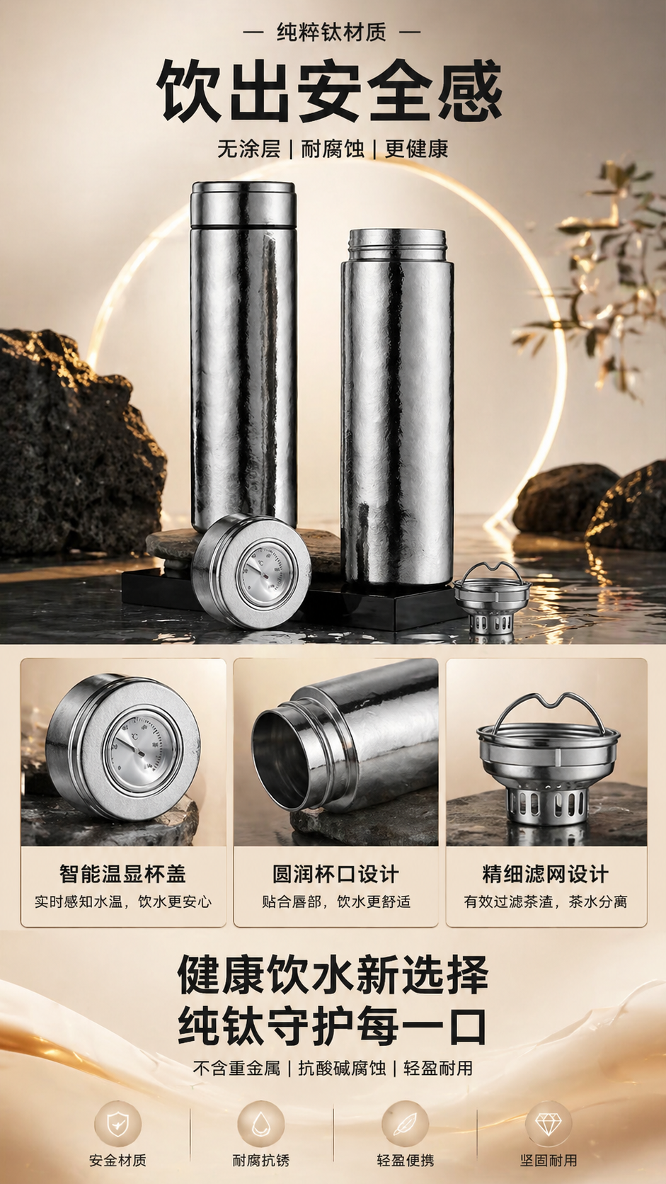 Pure titanium water cup, lightweight, durable and leak-proof mechanical watch titanium cup pic 1