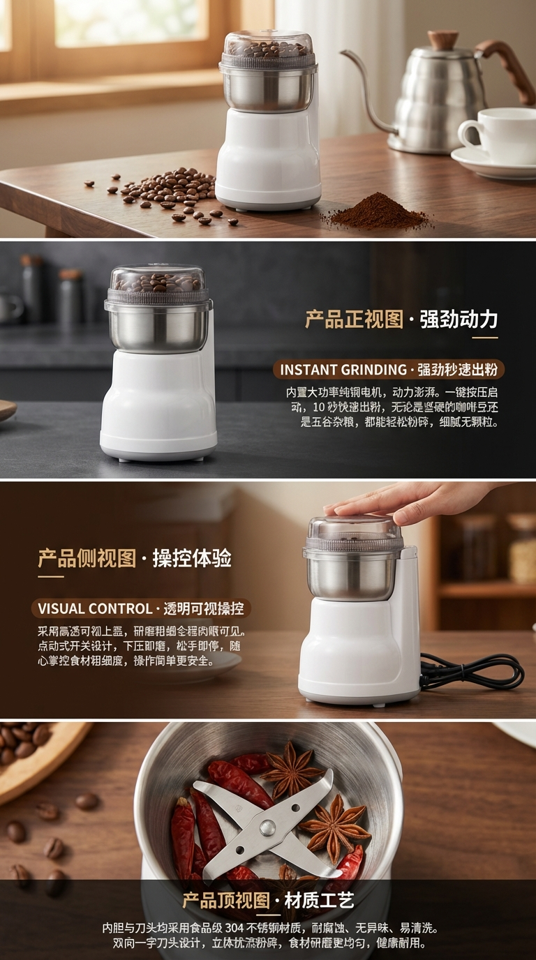 不锈钢家用电动药材研磨咖啡小型研磨机干磨机磨粉破壁机详情2