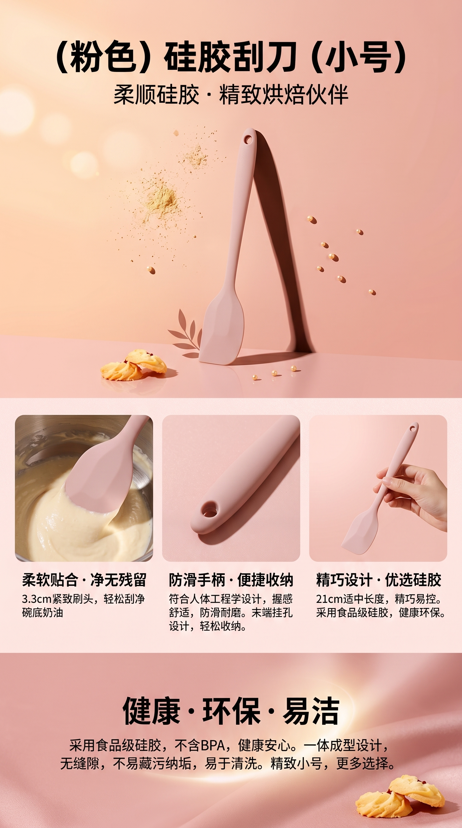 粉色硅胶刮刀小号烘焙用耐高温食品级硅胶刮勺详情1