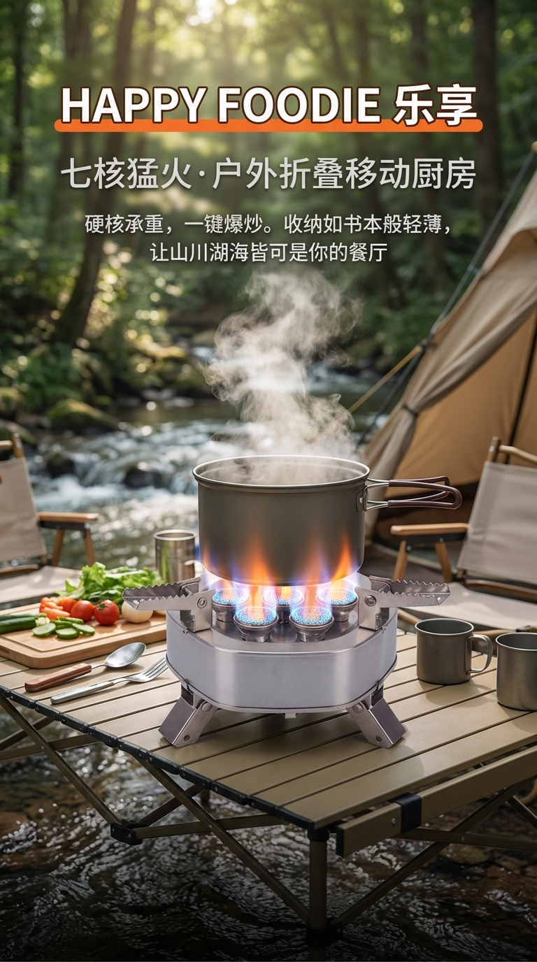 Newly upgraded portable folding outdoor fierce fire stove 12800W seven-core fierce fire camping stove, gas stove, source factory, source factory pic 1