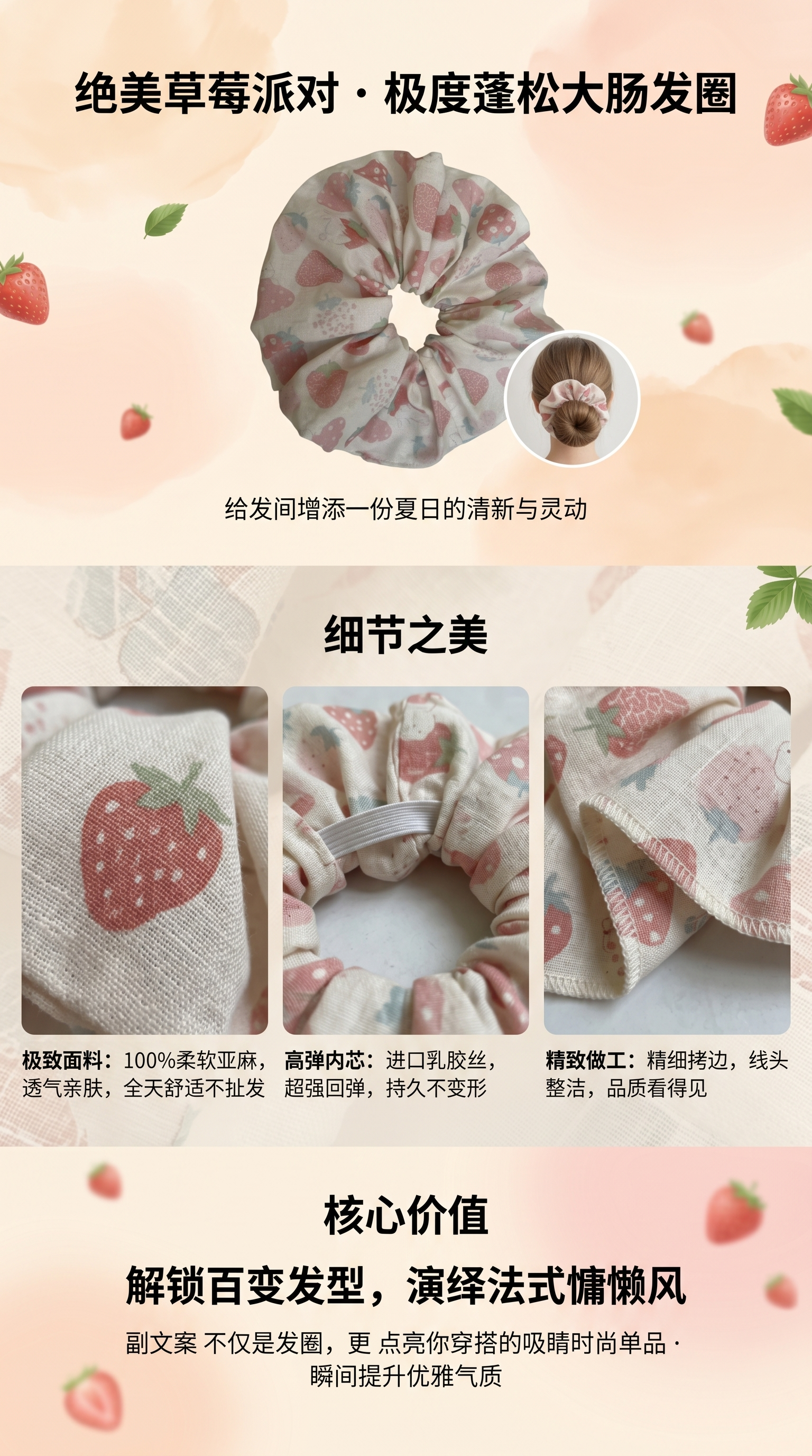 草莓图案大肠发圈方巾发饰发圈饰品详情1