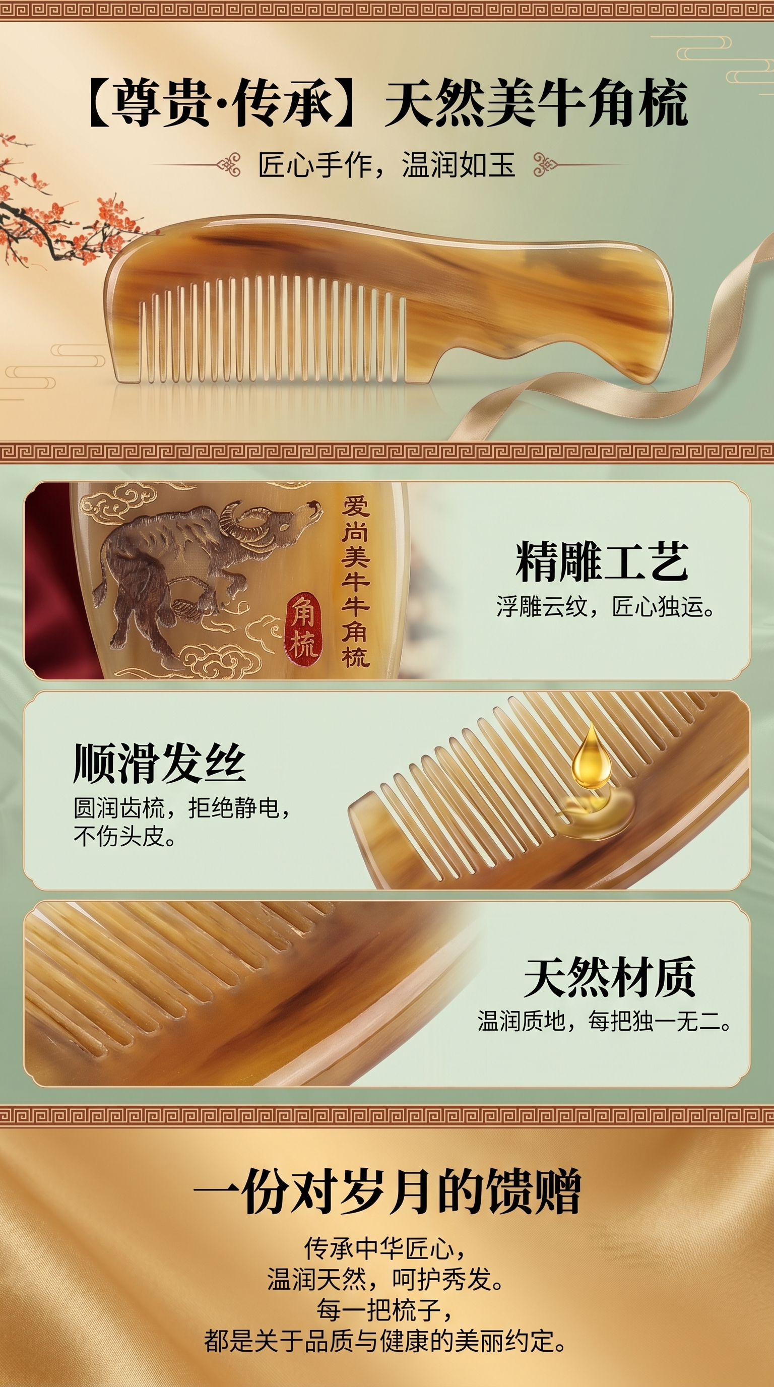 牛角梳天然梳子防静电养发护发梳头神器详情1
