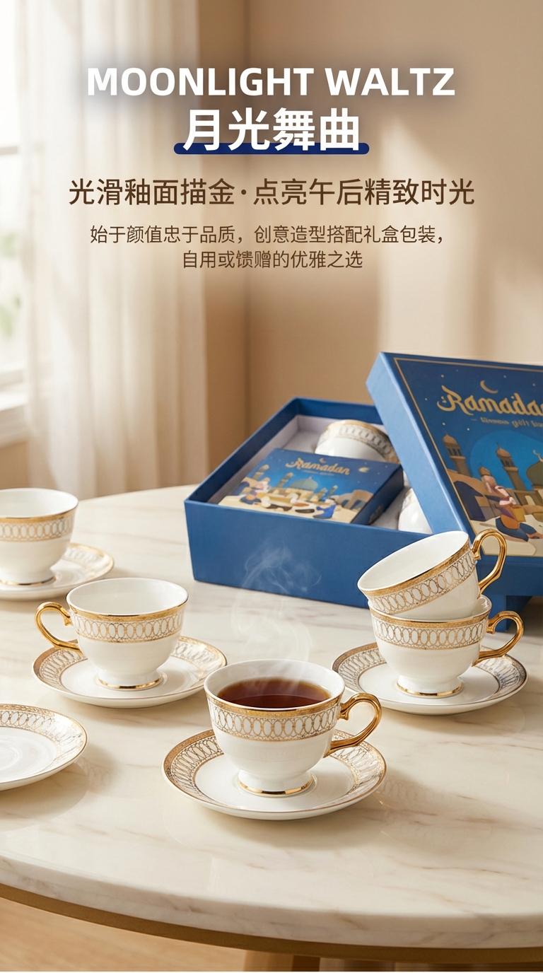 青花瓷小花瓶陶瓷工艺品月光舞曲杯碟仿搪瓷陶瓷杯陶瓷器皿摆件家居装饰详情1