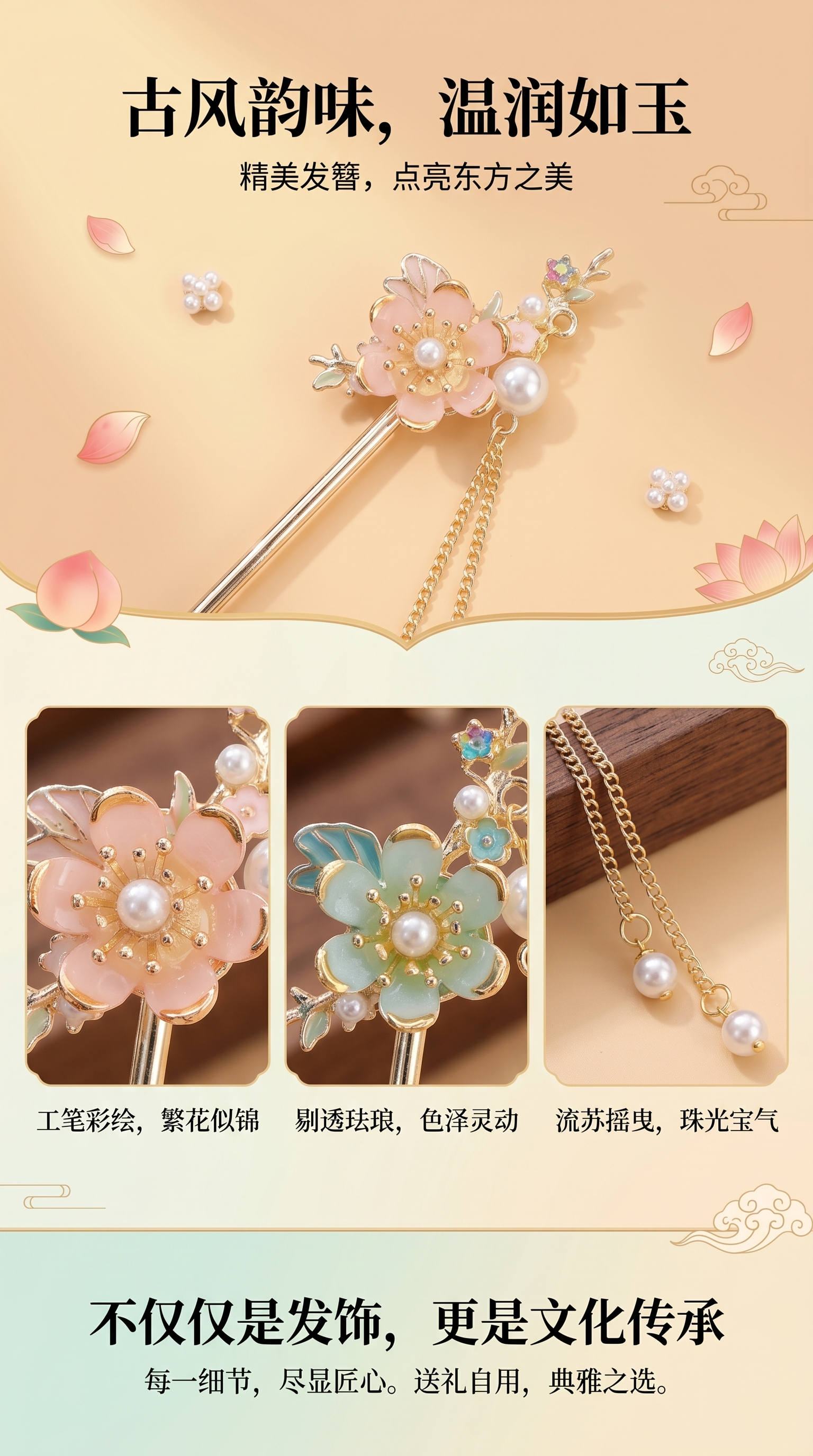 新中式汉服发钗古风步摇流苏发簪女盘发饰旗袍马面裙高级感钗子详情1