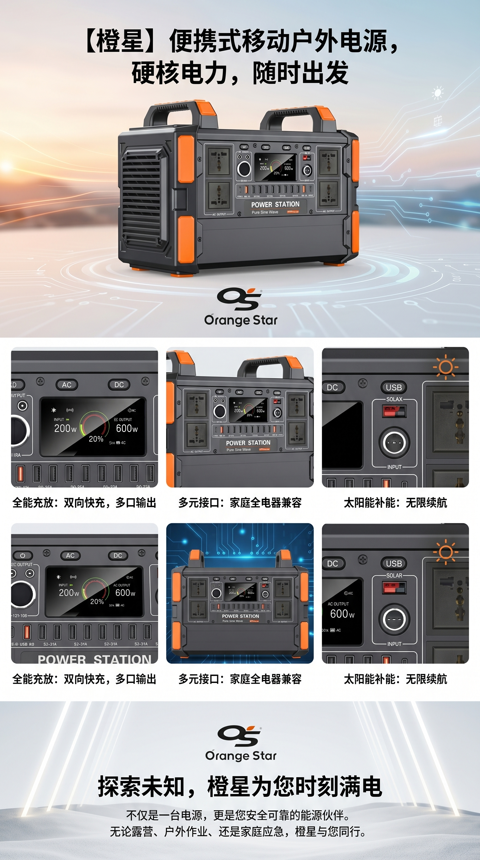 Orange Star便携式电源站10000mAh户外供电充电宝移动电源详情1