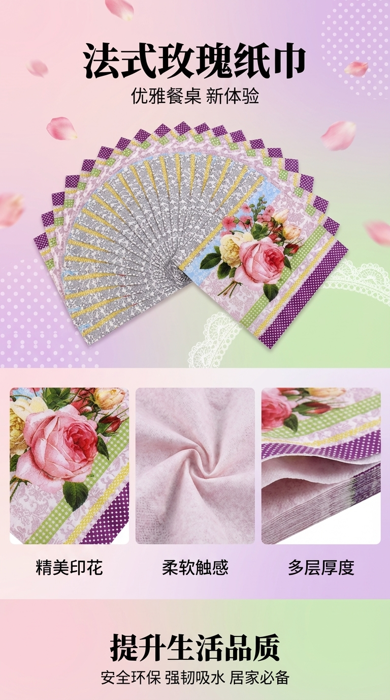 纸巾餐巾纸/彩色纸巾花手帕纸厂家直销批发印花餐巾纸详情1