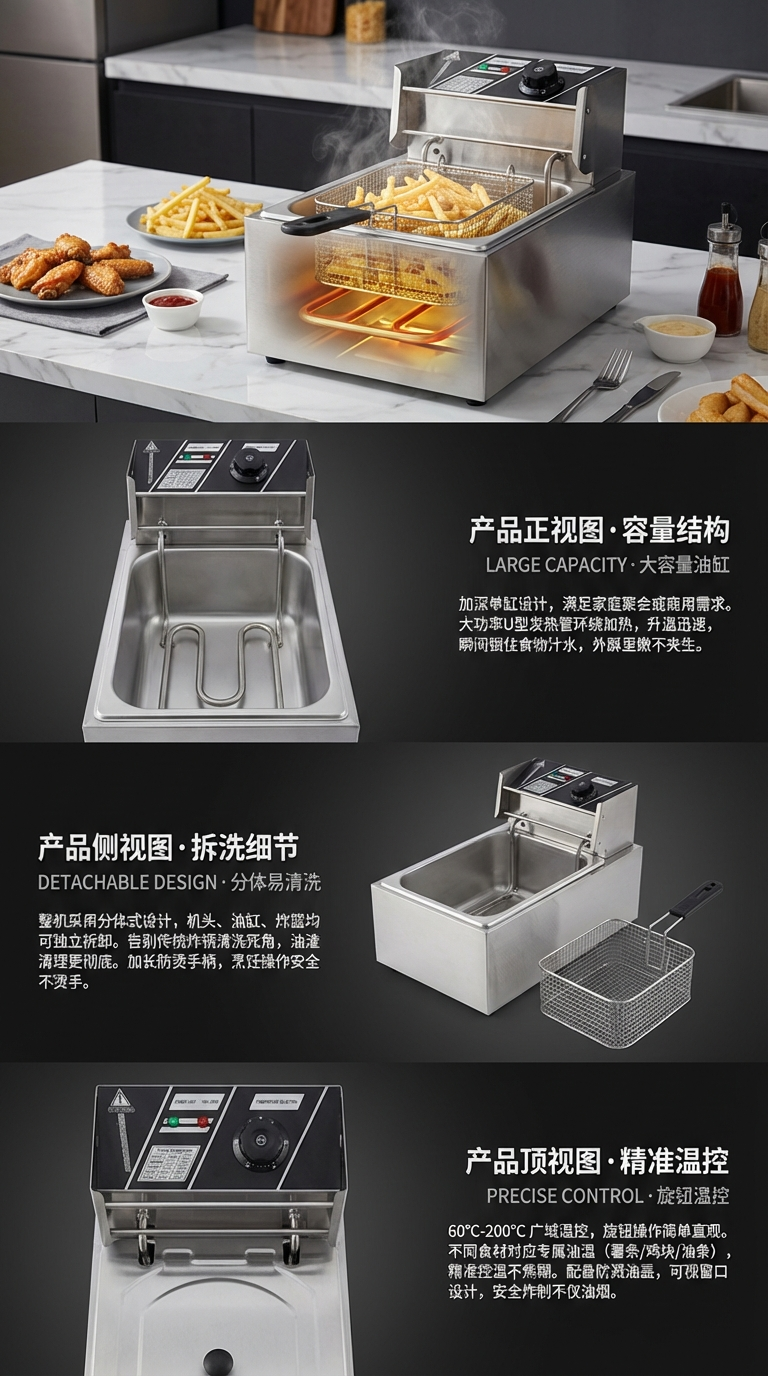 Commercial electric fryer, fried dough stick machine, large capacity for frying skewers and chicken legs, stainless steel thickened, commercial and household LF-098 pic 2