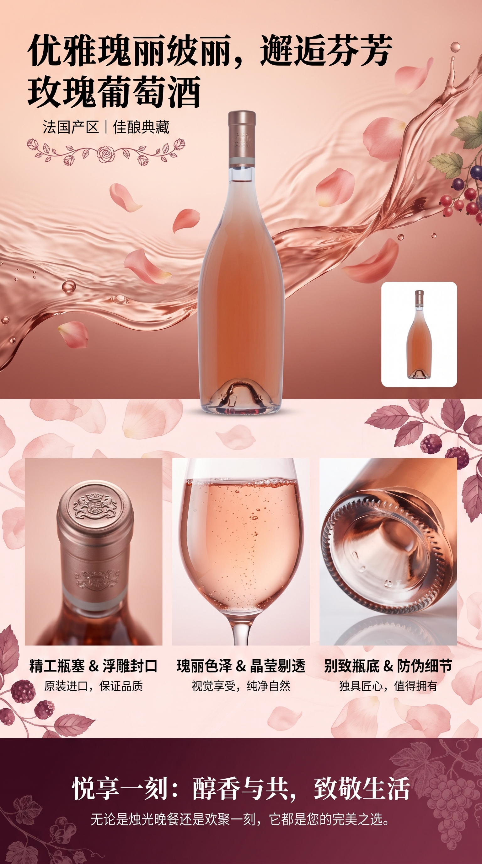 玫瑰色葡萄酒玻璃瓶泡酒瓶红酒瓶包装盒详情1