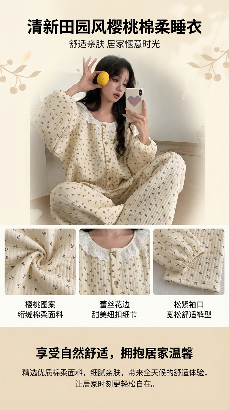 韩版短袖女士家居服睡衣套装睡裤舒适透气居家穿着详情1