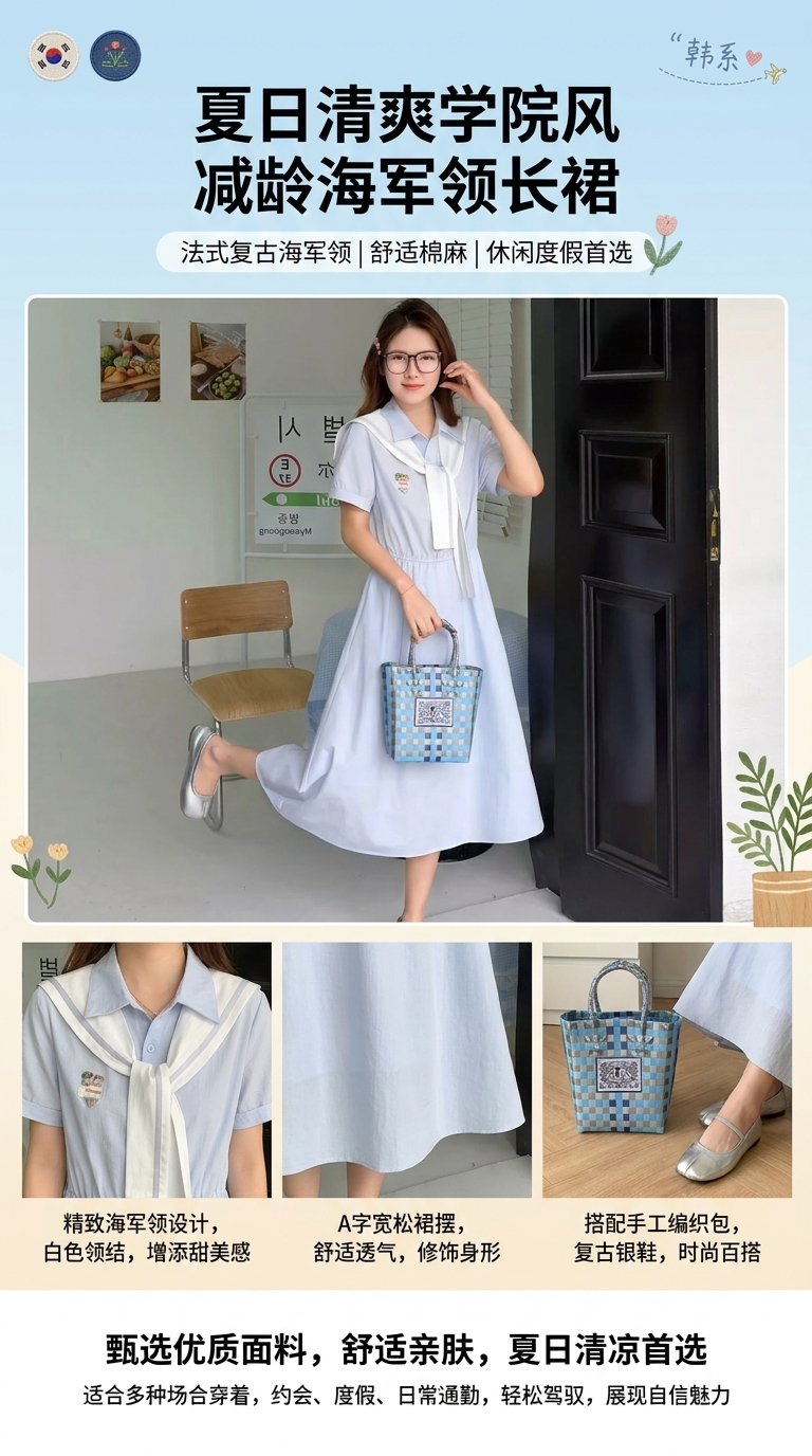 A new sweet and cute summer dress for junior and senior high school students with a shawl shirt pic 1
