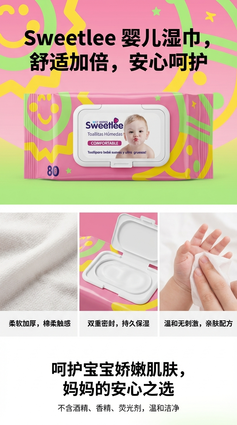 婴儿湿纸巾80抽装温和清洁柔润不刺激便携装133746613详情1