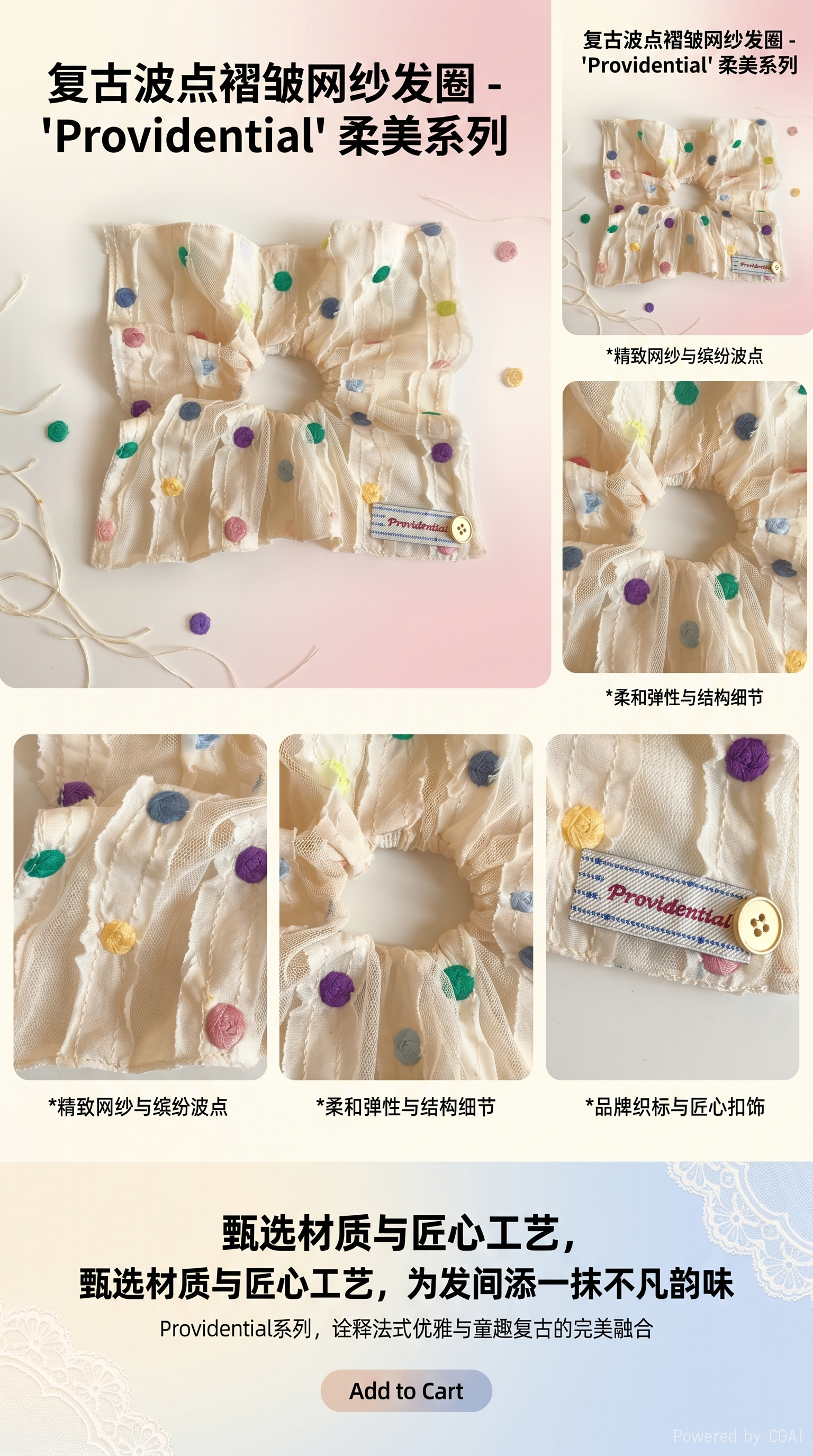 Colorful polka dot square fabric large intestine hair band, square scarf and hair accessory pic 1